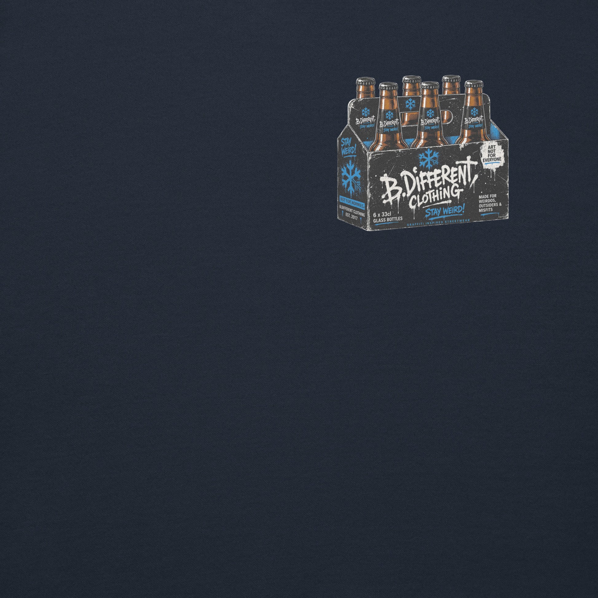 Navy-Six Pack Beer Graffiti Sweatshirt from B.Different Clothing, front graphic, graffiti-inspired streetwear