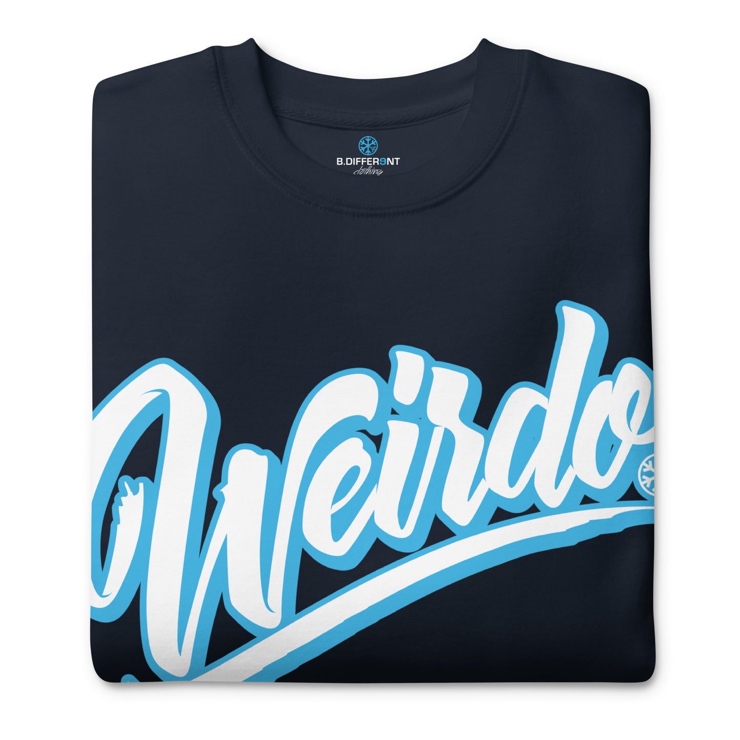 Navy Blazer-Weirdo Sweatshirt from B.Different Clothing, folded, graffiti-inspired streetwear