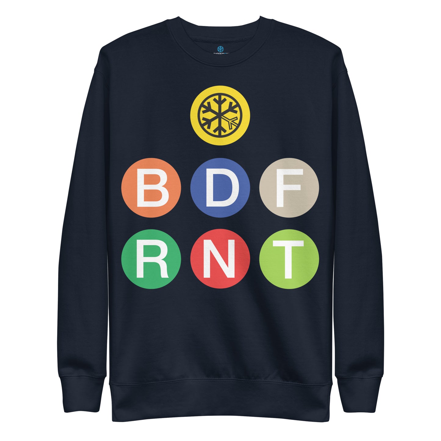 Navy Blazer-BDFRNT NYC Subway Sweatshirt from B.Different Clothing, front view, graffiti-inspired streetwear