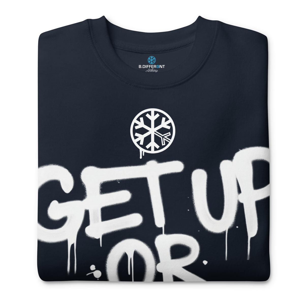 Navy Blazer-Get Up or Die Graffiti Tag Sweatshirt from B.Different Clothing, folded, graffiti-inspired streetwear