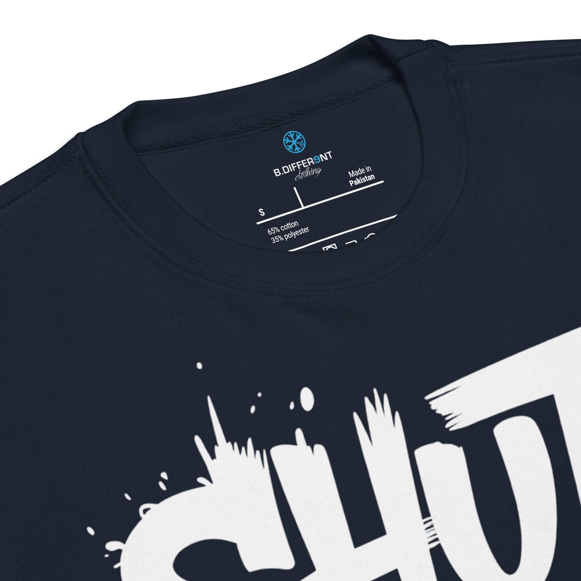 Navy-Shut Up and Paint Graffiti Sweatshirt from B.Different Clothing, collar, graffiti-inspired streetwear 