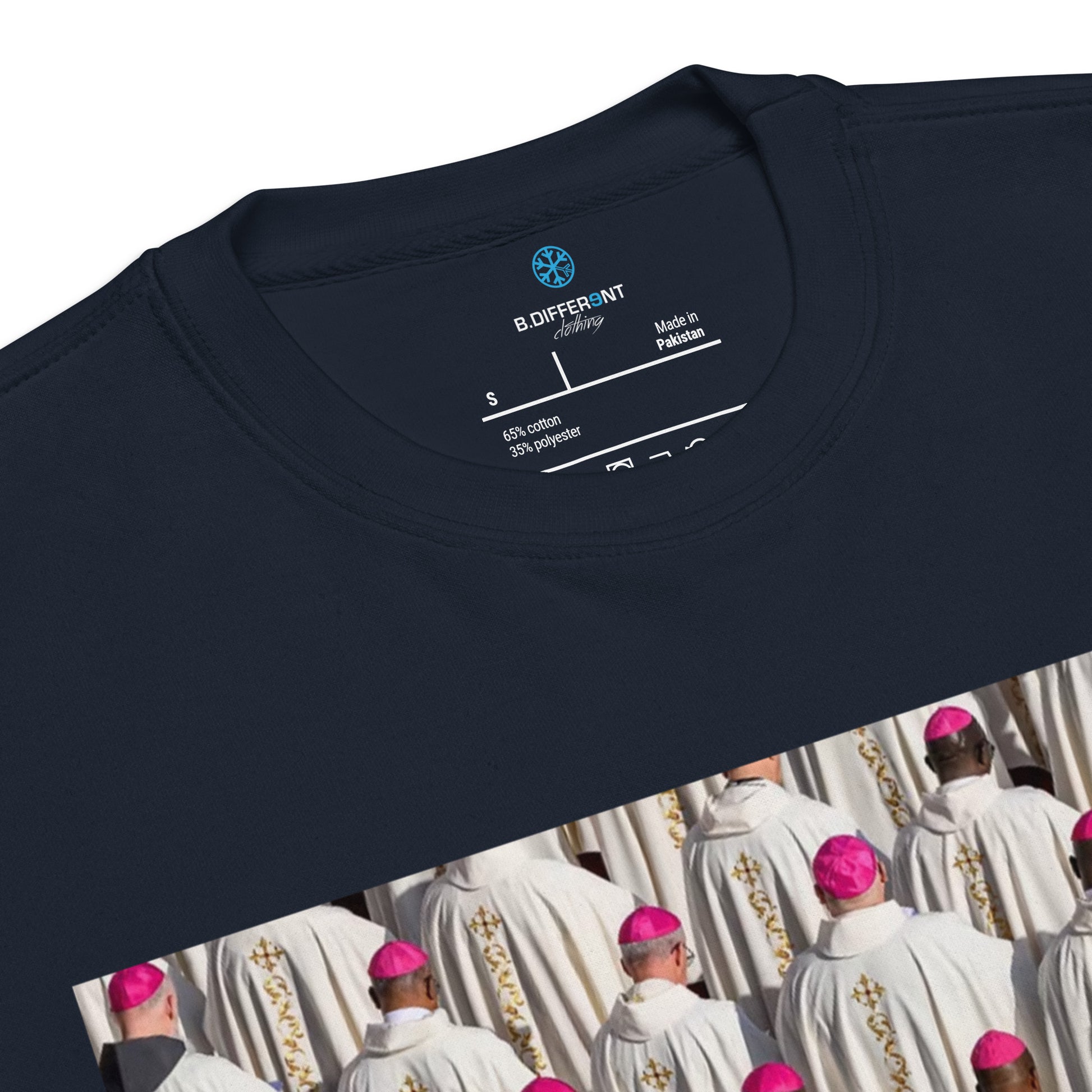 Navy-Vatican Crooks Sweatshirt from B.Different Clothing, collar, graffiti-inspired streetwear