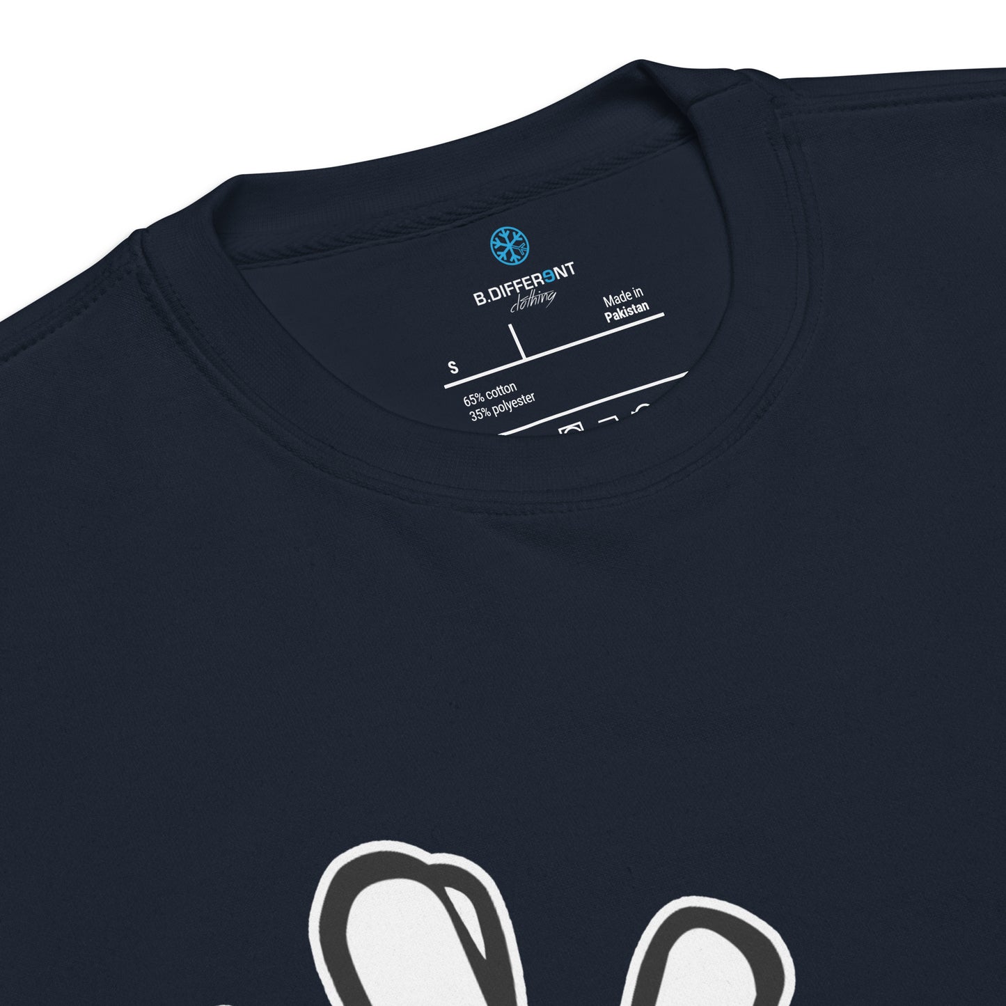 Navy-Weirdo Hand Sign Sweatshirt from B.Different Clothing, collar, graffiti-inspired streetwear