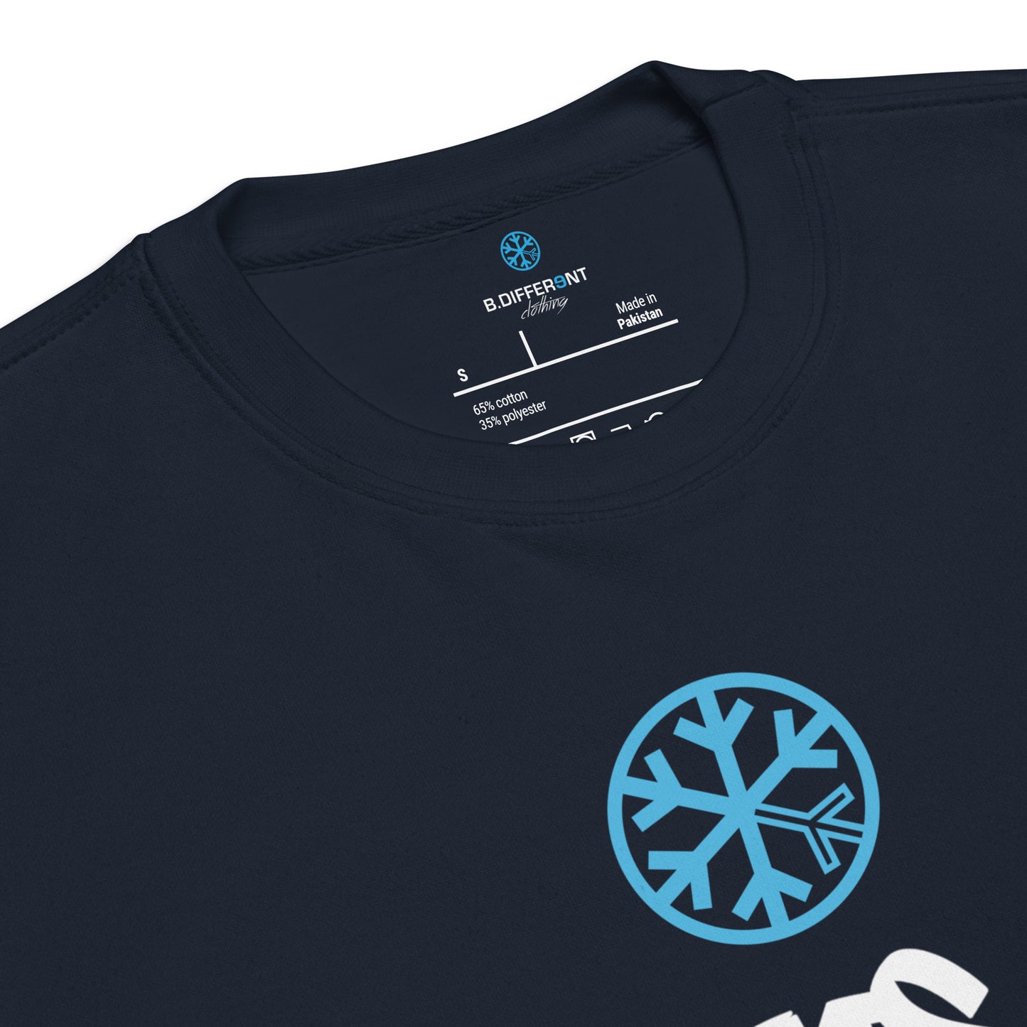 Navy-Groupthink Graffiti Sweatshirt from B.Different Clothing, collar, graffiti-inspired streetwear