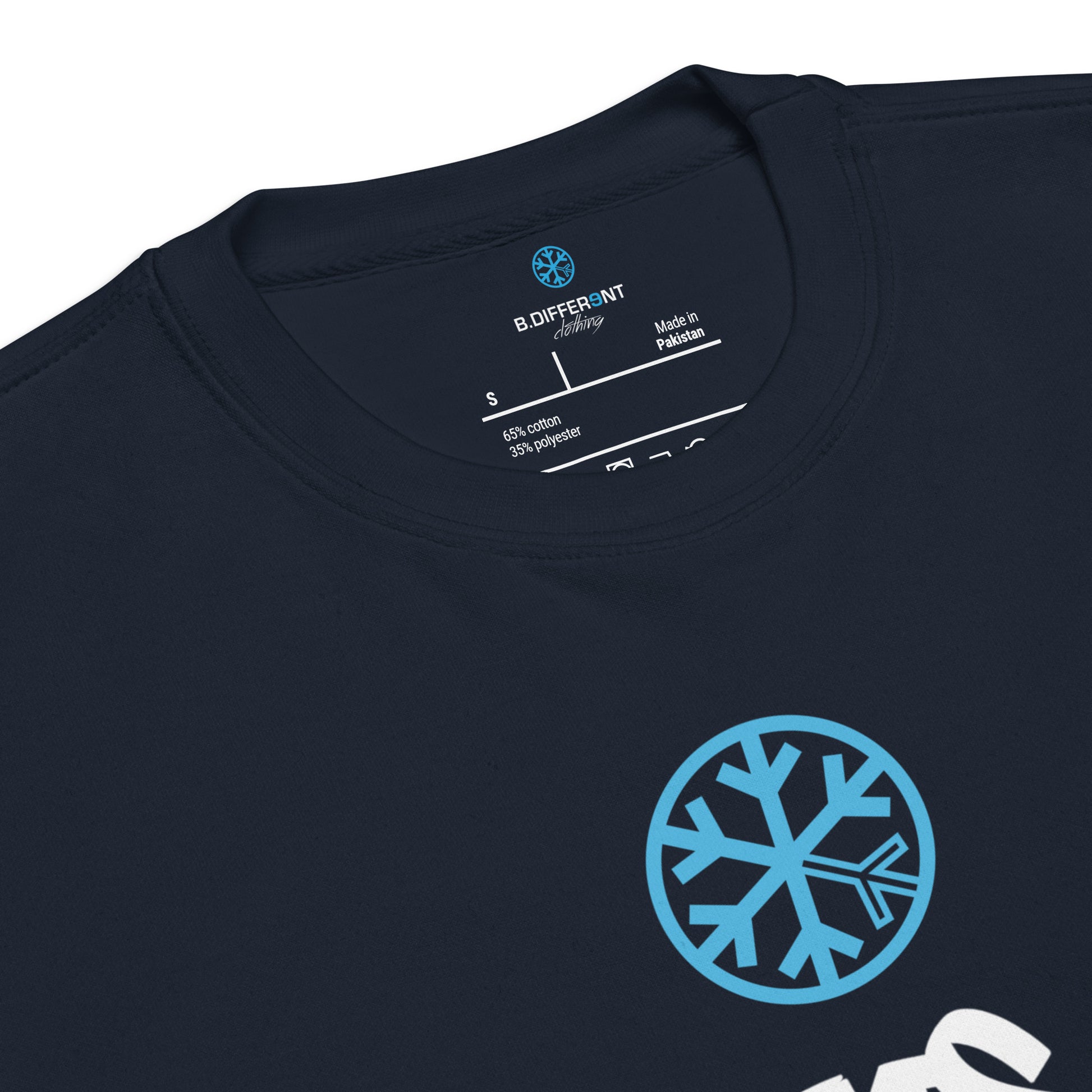 Navy-Groupthink Graffiti Sweatshirt from B.Different Clothing, collar, graffiti-inspired streetwear