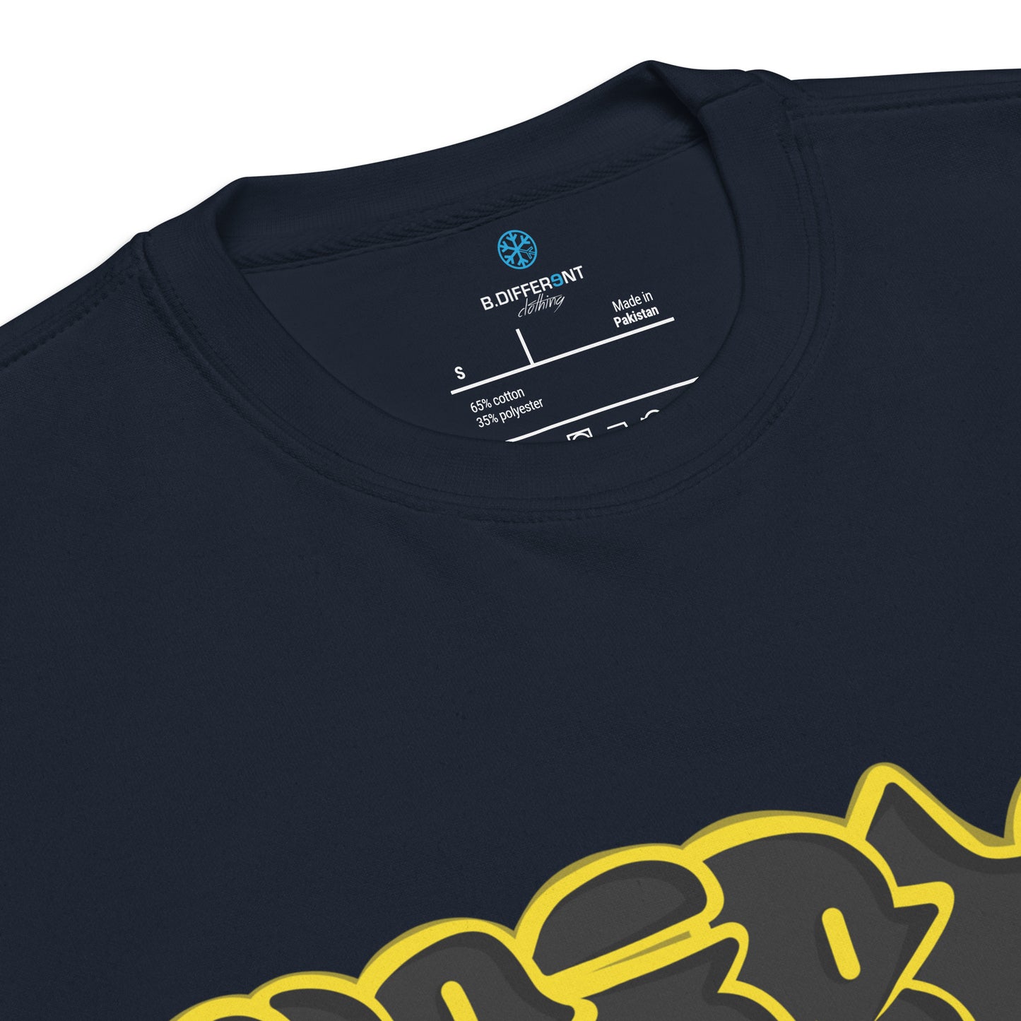 Navy-Weirdo Graffiti Throwie Sweatshirt from B.Different Clothing, collar, graffiti-inspired streetwear