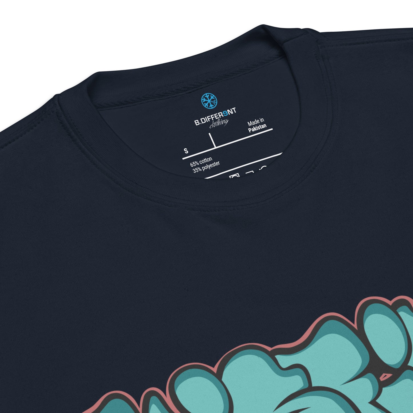 Navy-Misfit Graffiti Throwie Sweatshirt from B.Different Clothing, collar, graffiti-inspired streetwear t-shirt