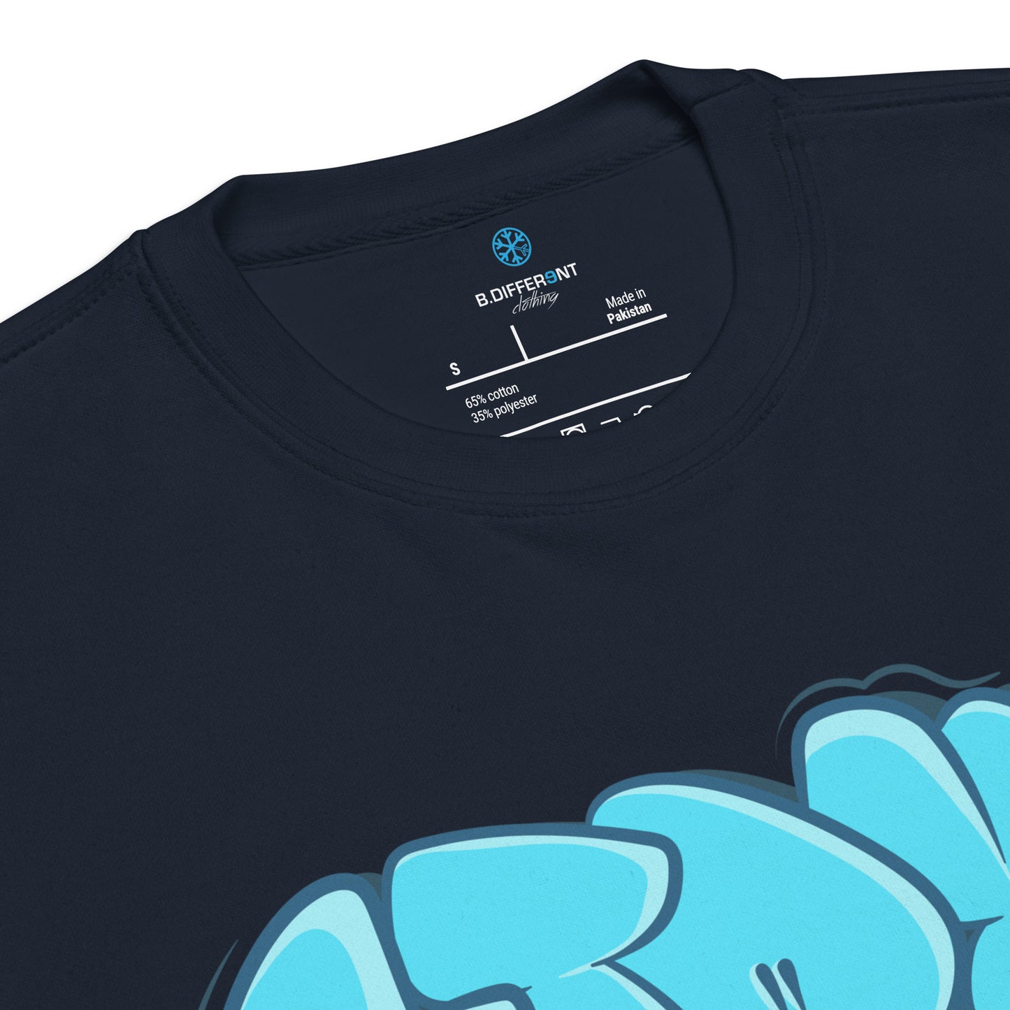 Navy-Stay Weird Graffiti Throw-up Sweatshirt from B.Different Clothing, collar, graffiti-inspired streetwear