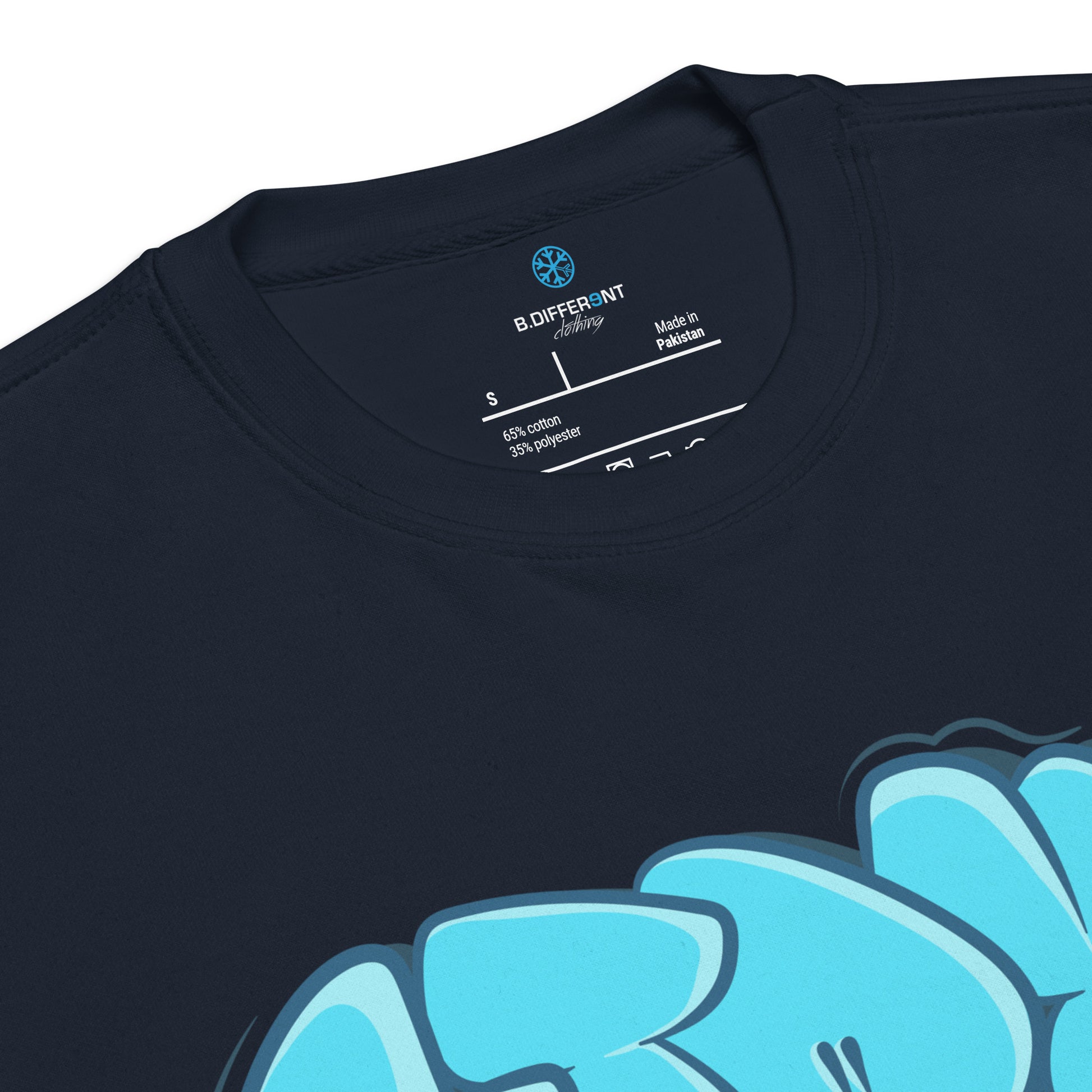 Navy-Stay Weird Graffiti Throw-up Sweatshirt from B.Different Clothing, collar, graffiti-inspired streetwear