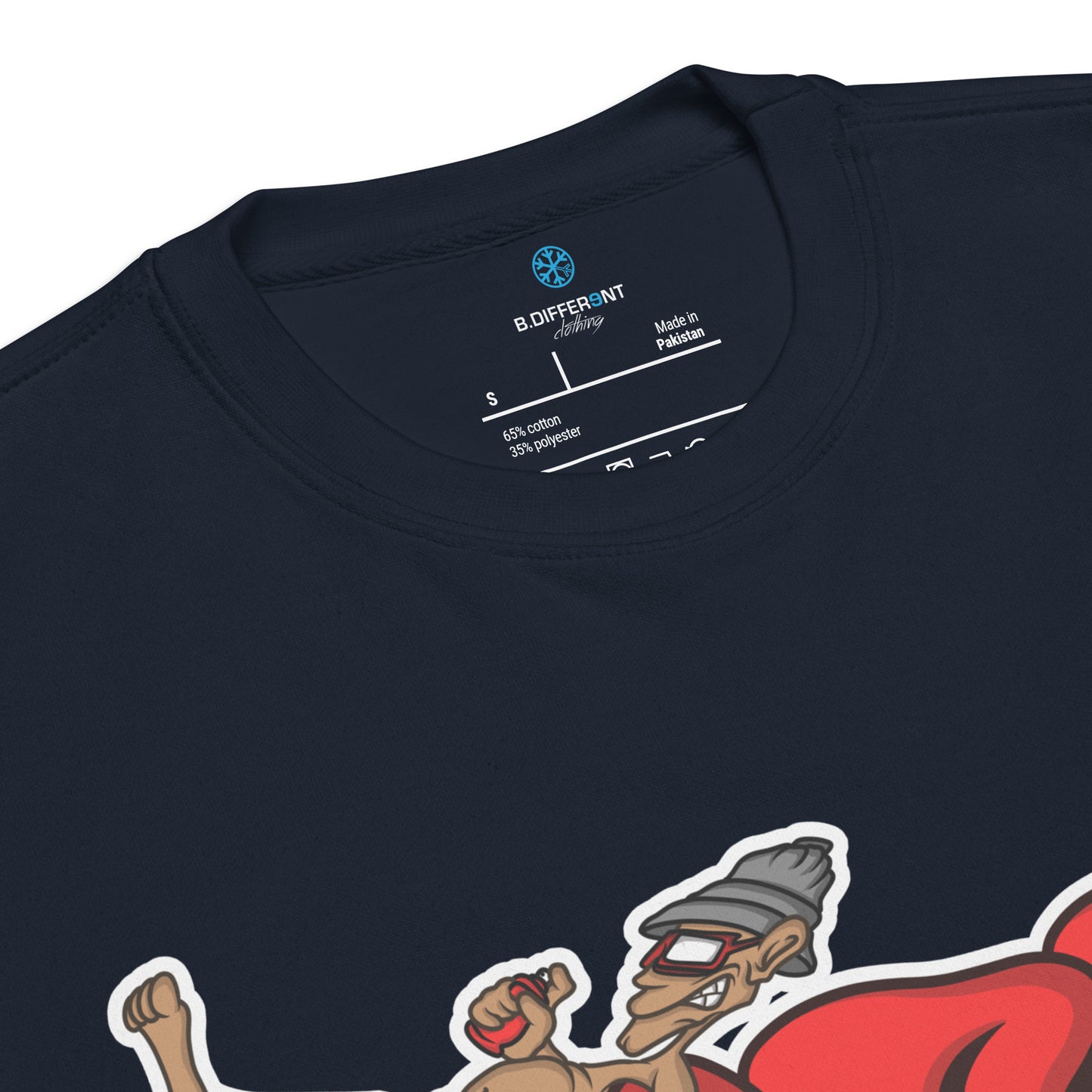 Navy-Loner Graffiti Piece Sweatshirt from B.Different Clothing, collar, graffiti-inspired streetwear