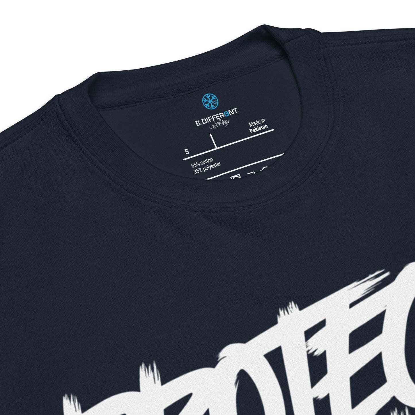 Navy-Protect Your Vibe Graffiti Tag Sweatshirt from B.Different Clothing, collar, graffiti-inspired streetwear
