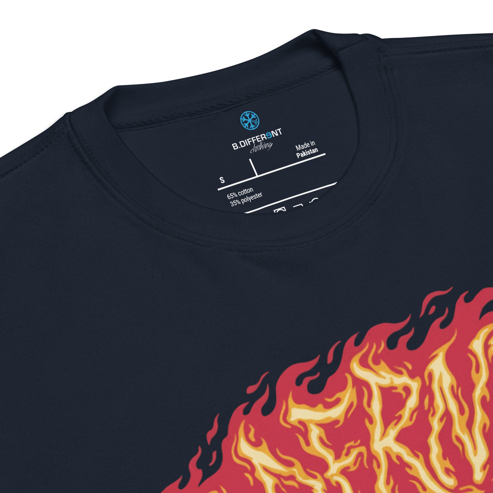 Navy-Molotov Graffiti Sweatshirt from B.Different Clothing, collar, graffiti-inspired streetwear