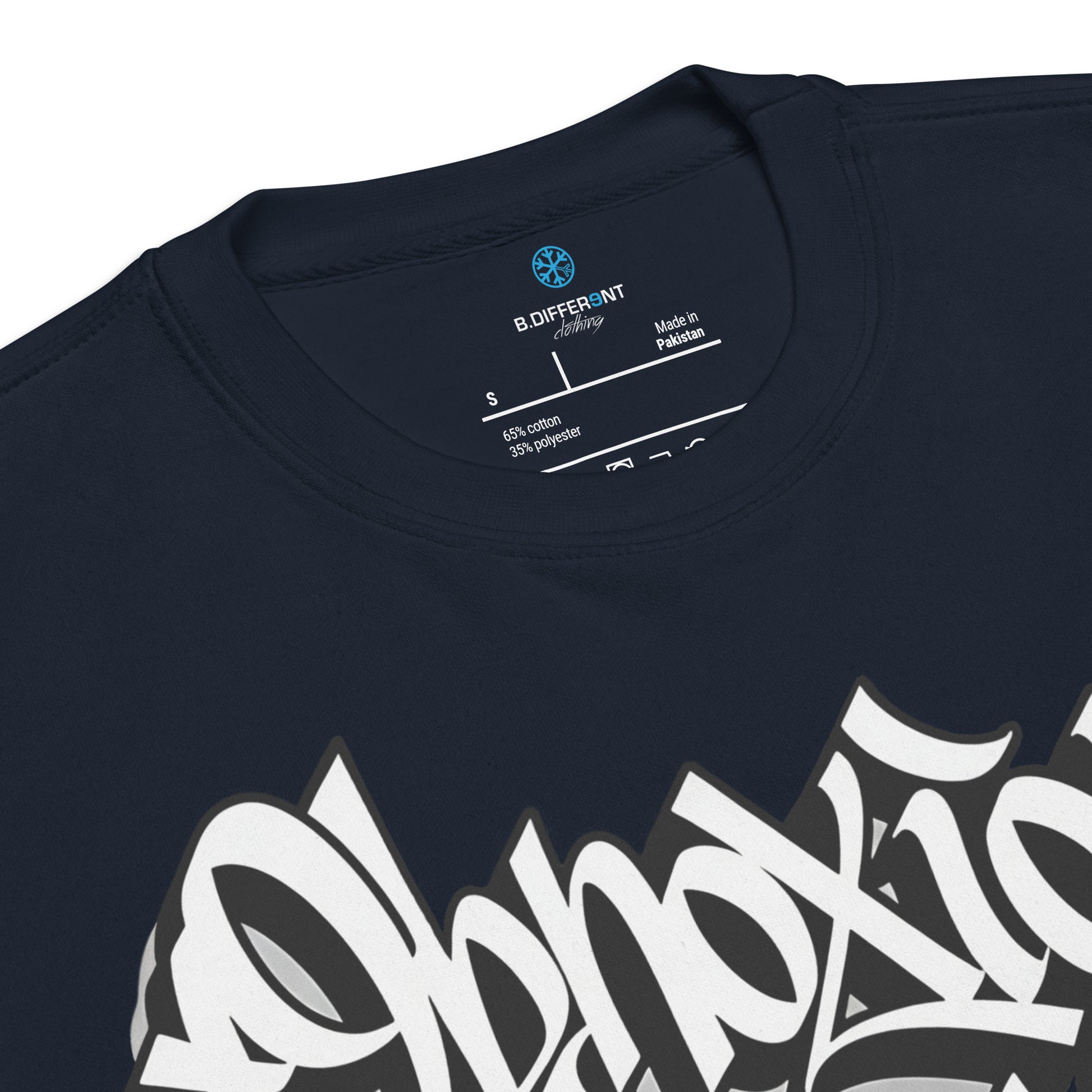 Navy-Obnoxious Freak Graffiti Sweatshirt from B.Different Clothing, collar, graffiti-inspired streetwear