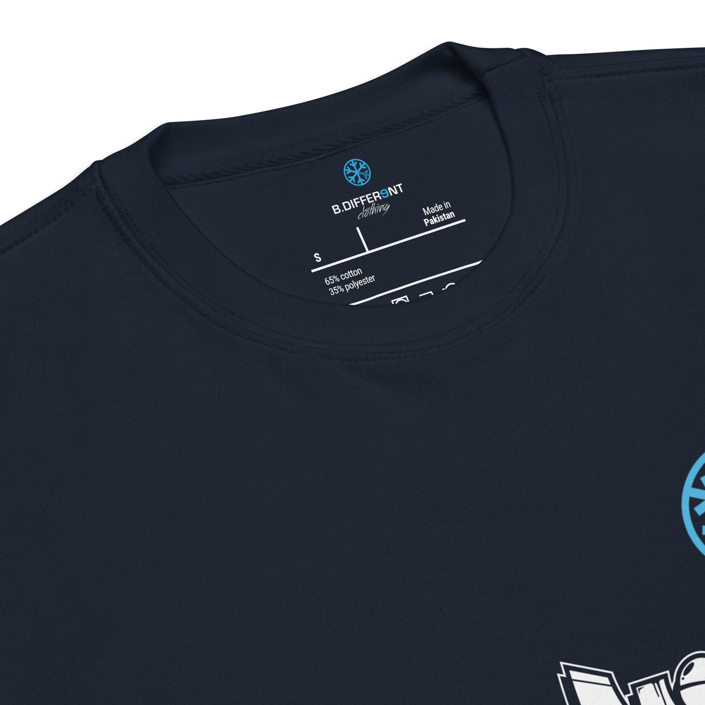 Navy-Mission Graffiti Character Sweatshirt from B.Different Clothing, collar, graffiti-inspired streetwear