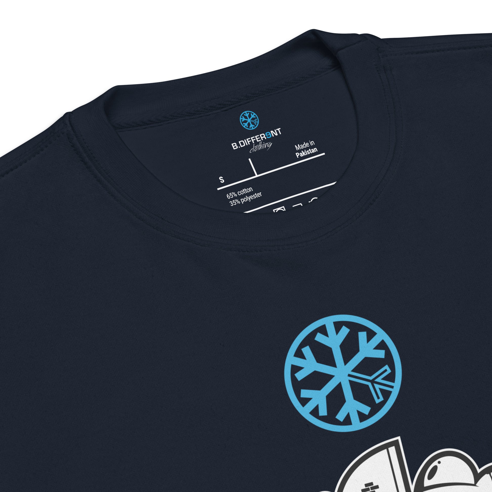 Navy-Mission Graffiti Piece Sweatshirt from B.Different Clothing, collar, graffiti-inspired streetwear