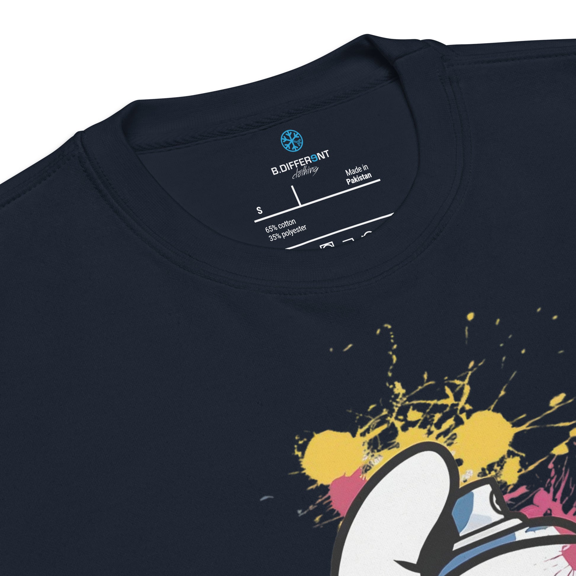 Navy-Hand Spray Can Graffiti Sweatshirt from B.Different Clothing, collar, graffiti-inspired streetwear