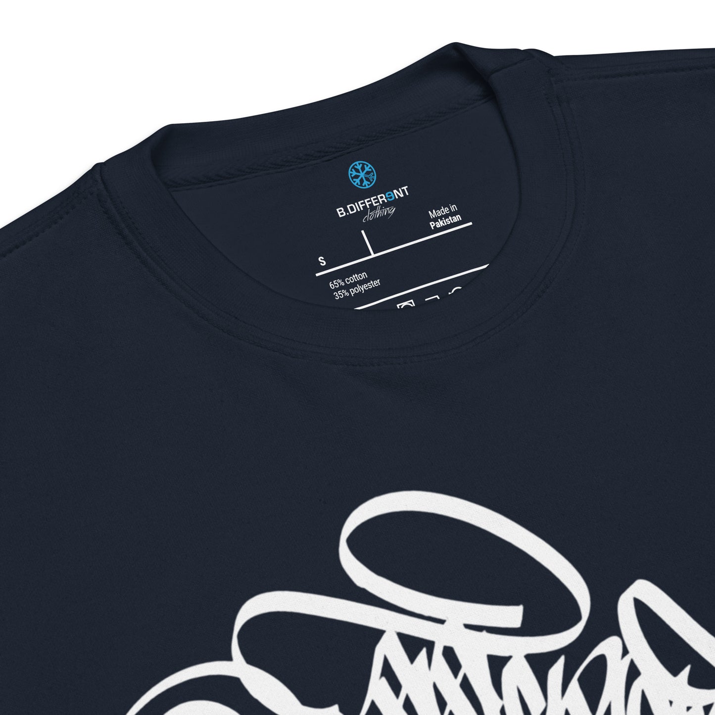 Navy-B.Different Clothing Graffiti Tag Sweatshirt from B.Different Clothing, collar, graffiti-inspired streetwear