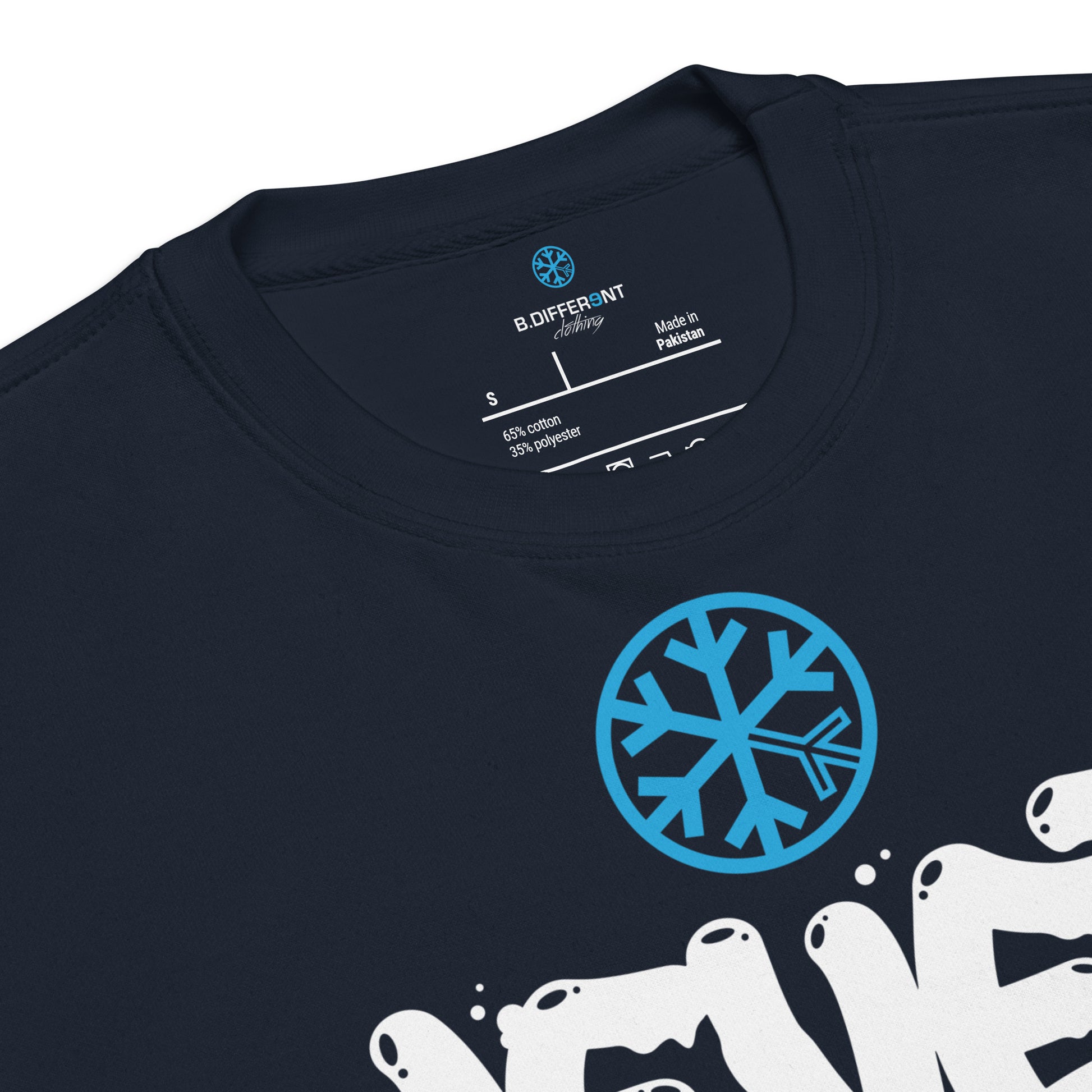 Navy-Never Stop Graffiti Piece Sweatshirt from B.Different Clothing, collar, graffiti-inspired streetwear