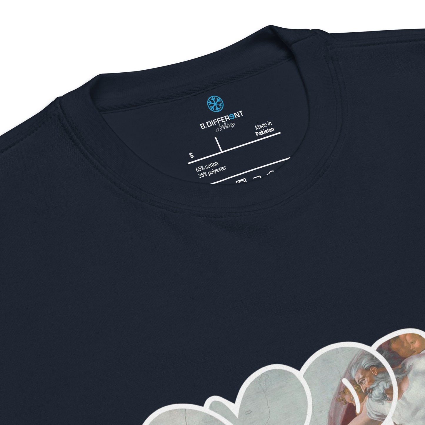 Navy-BDFRNT Throwie x Creation of Adam Graffiti Sweatshirt from B.Different Clothing, collar, graffiti-inspired streetwear