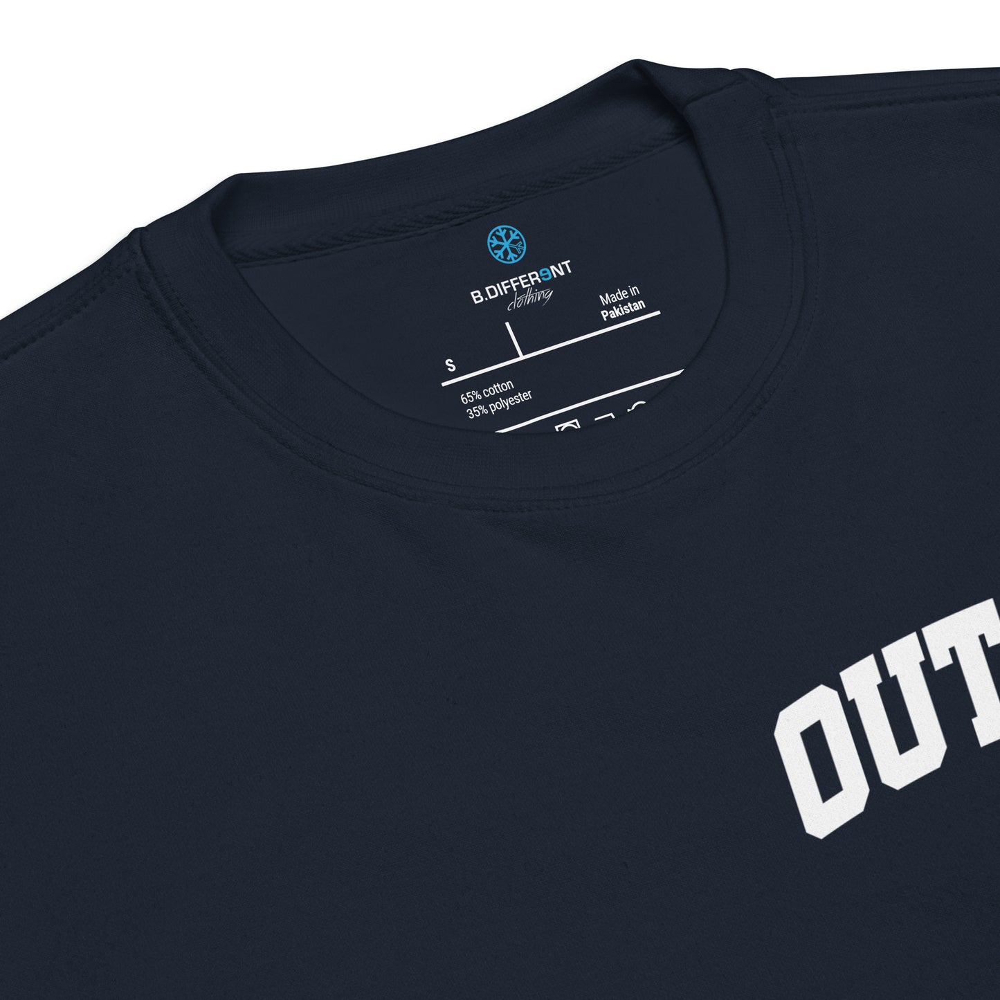 Navy-Outcast Graffiti Character Sweatshirt from B.Different Clothing, collar, graffiti-inspired streetwear