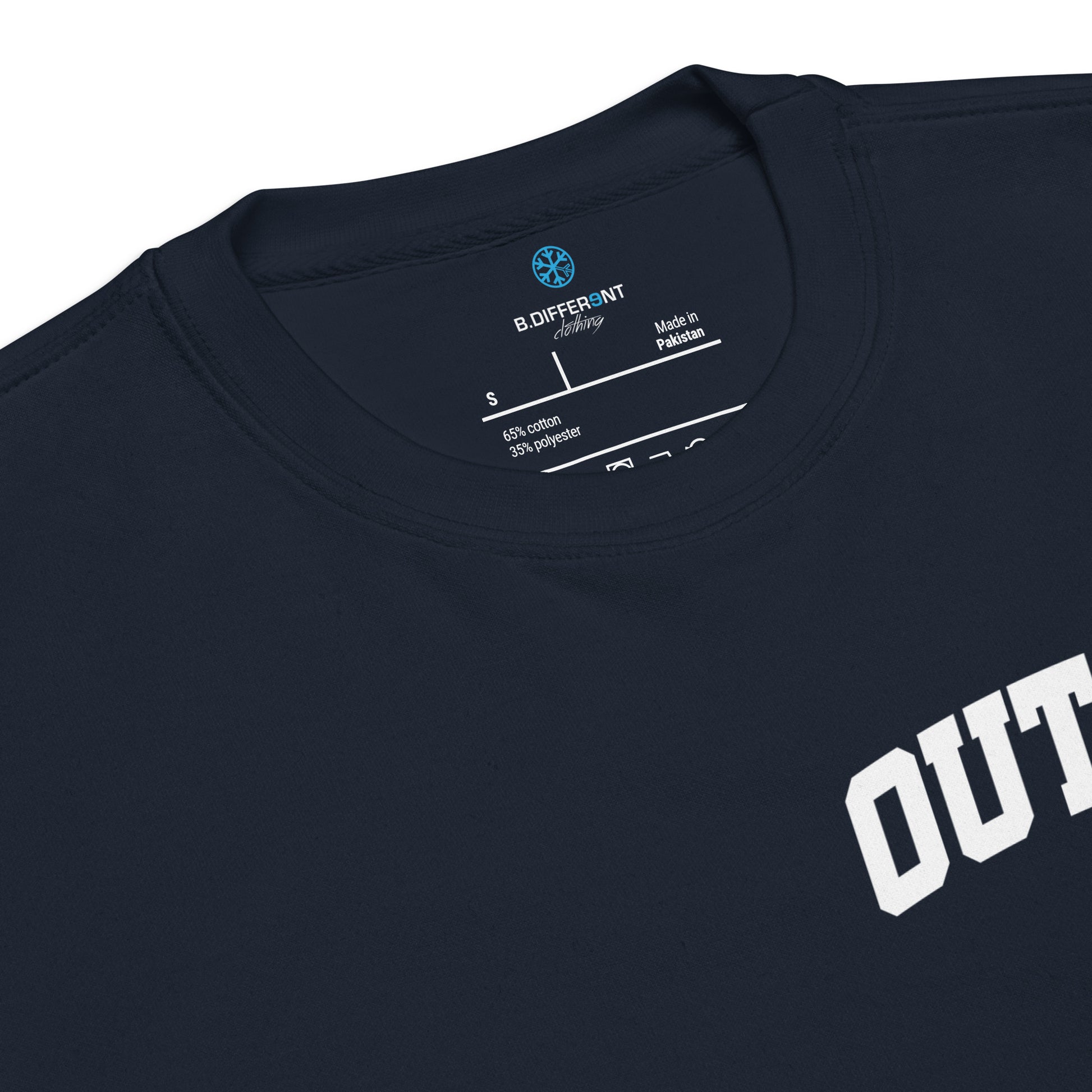 Navy-Outcast Graffiti Character Sweatshirt from B.Different Clothing, collar, graffiti-inspired streetwear