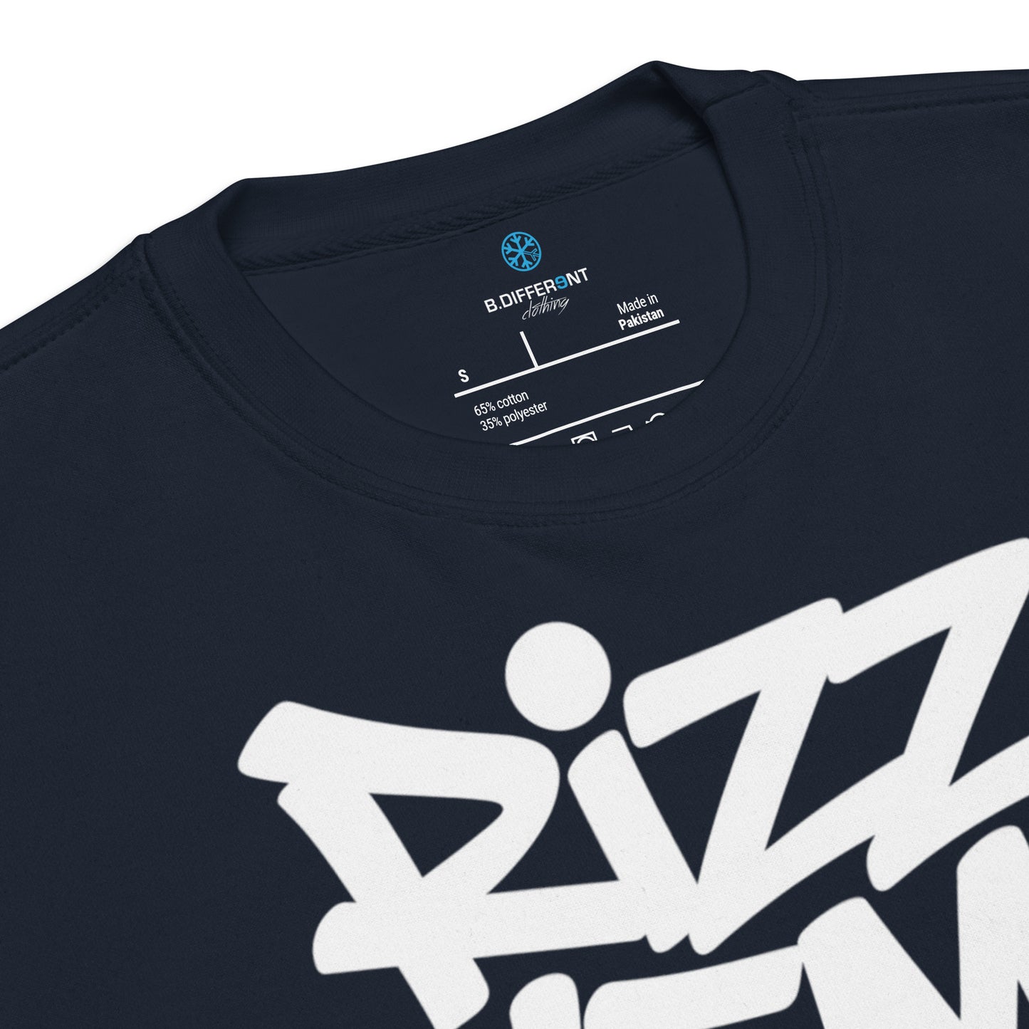 Navy-Rizz 'Em With The 'Tism Graffiti Sweatshirt from B.Different Clothing, collar, graffiti-inspired streetwear