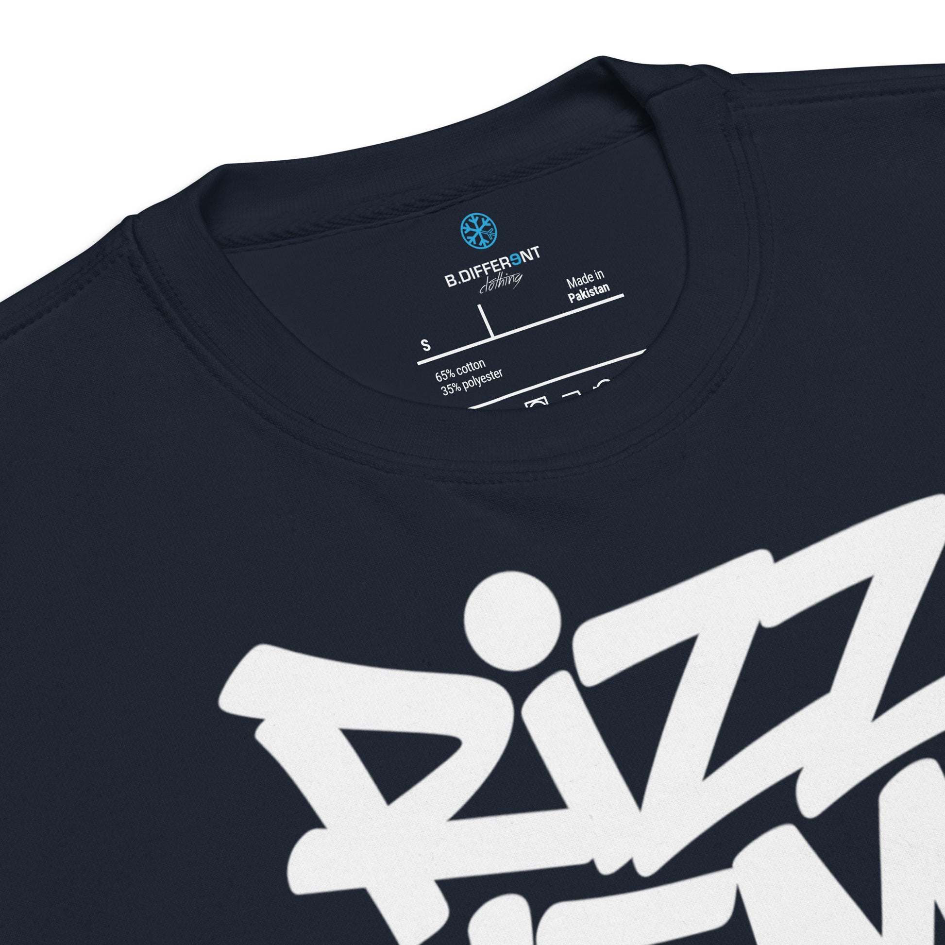 Navy-Rizz 'Em With The 'Tism Graffiti Sweatshirt from B.Different Clothing, collar, graffiti-inspired streetwear