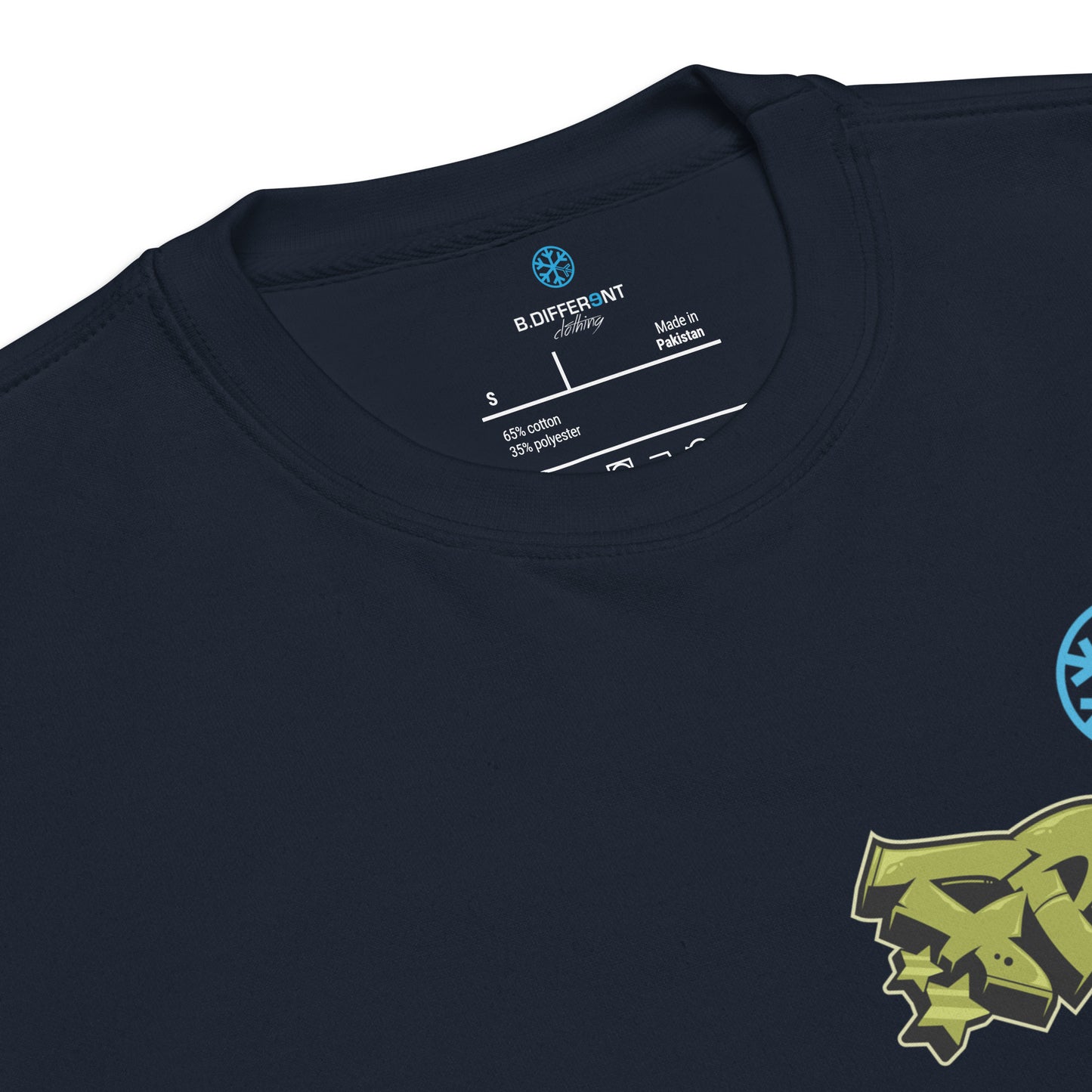 Navy-Fresh Graffiti Character Sweatshirt from B.Different Clothing, collar, graffiti-inspired streetwear