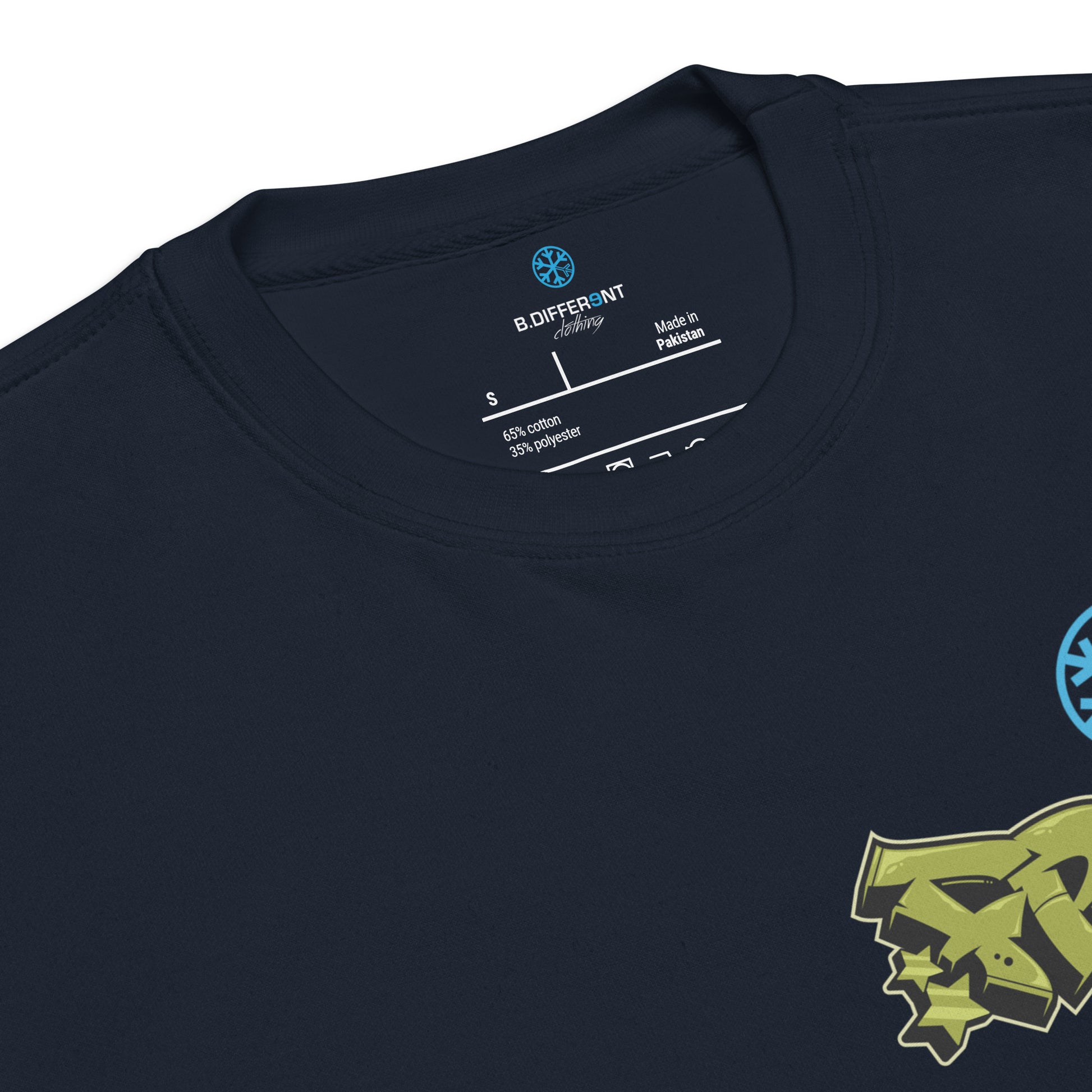 Navy-Fresh Graffiti Character Sweatshirt from B.Different Clothing, collar, graffiti-inspired streetwear