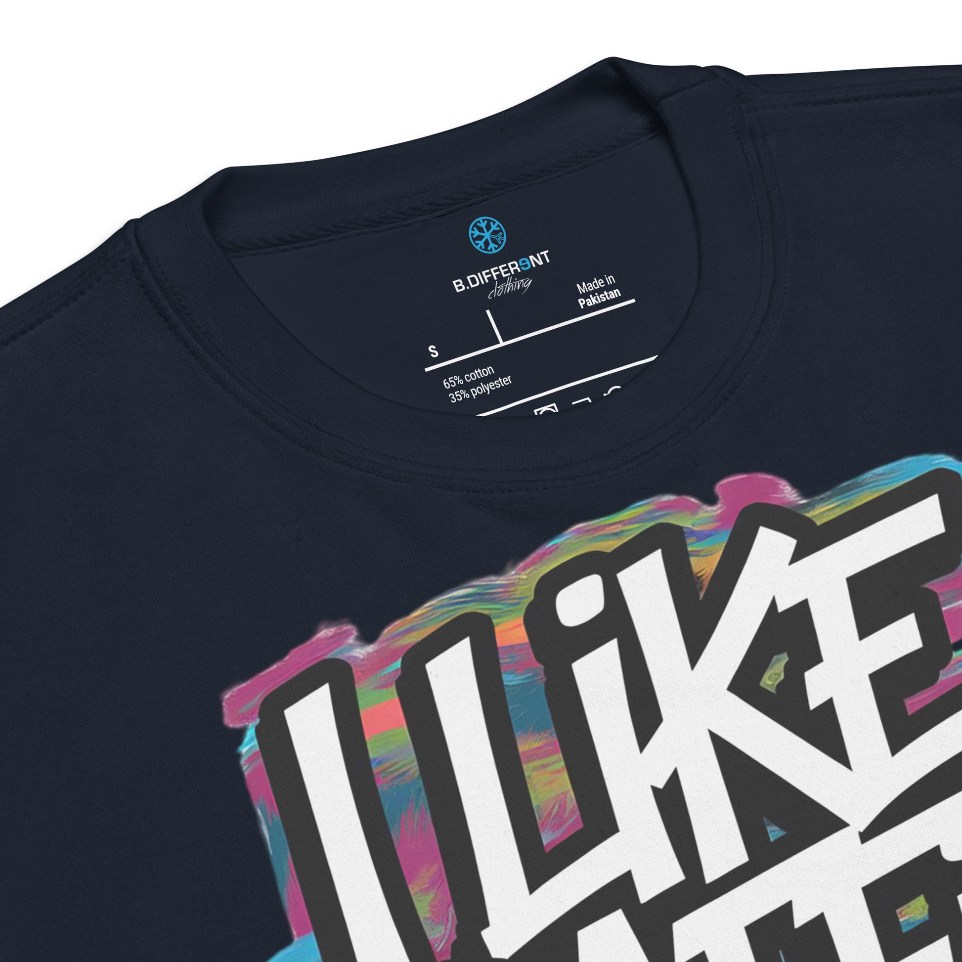 Navy-I Like Graffiti and Maybe 2 People Sweatshirt from B.Different Clothing, collar, graffiti-inspired streetwear