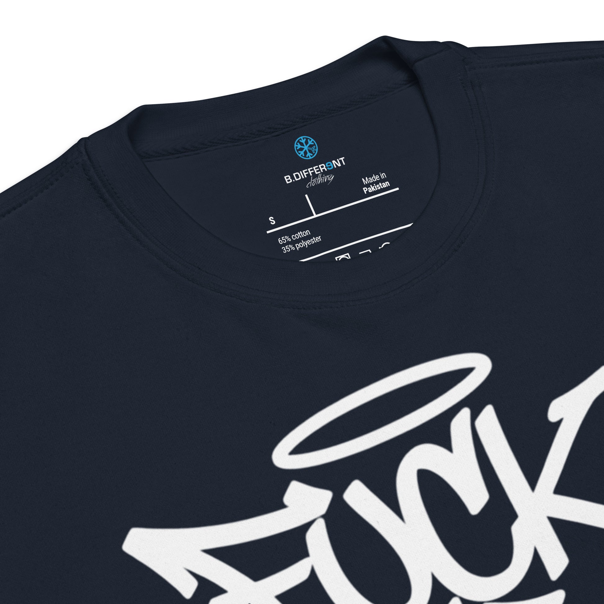 Navy-Fuck The Vandal Squad Graffiti Sweatshirt from B.Different Clothing, collar, graffiti-inspired streetwear