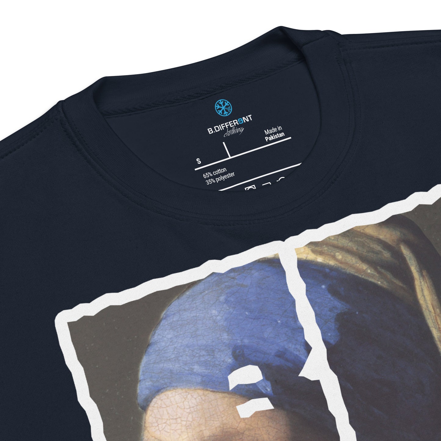 Navy-BDFRNT Throwie x Girl With Pearl Earring Graffiti Sweatshirt from B.Different Clothing, collar, graffiti-inspired streetwear