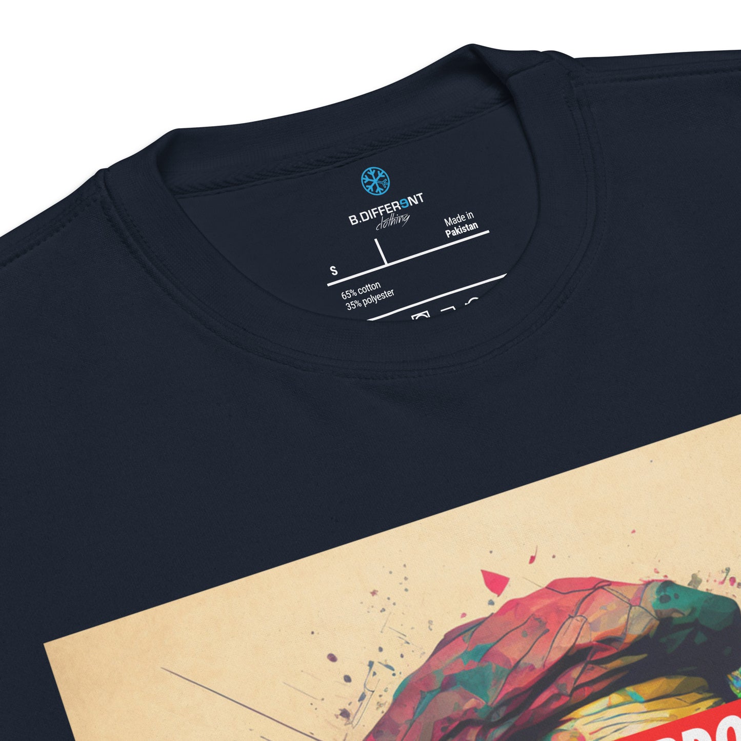 Navy-Leonardo da Vinci Sweatshirt from B.Different Clothing, collar, graffiti-inspired streetwear