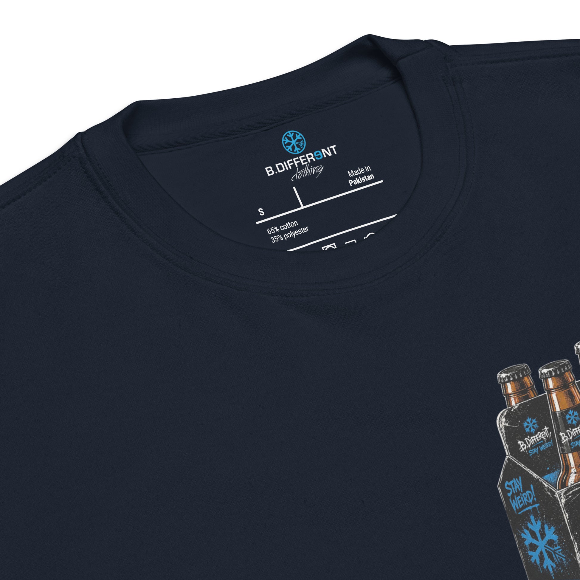 Navy-Six Pack Beer Graffiti Sweatshirt from B.Different Clothing, collar, graffiti-inspired streetwear