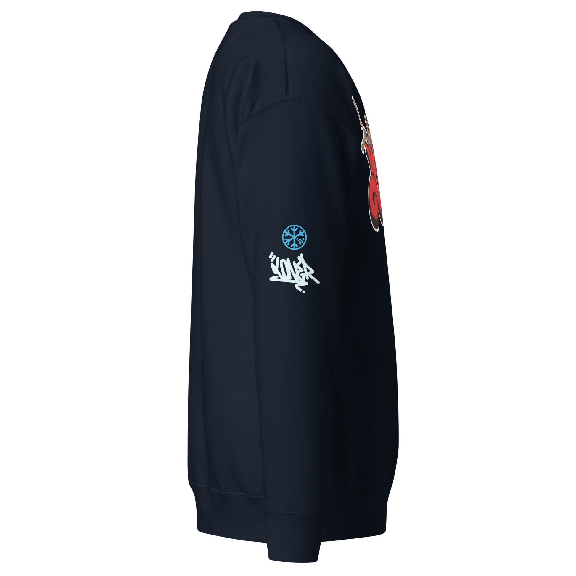 Navy-Loner Graffiti Piece Sweatshirt from B.Different Clothing, side view, graffiti-inspired streetwear