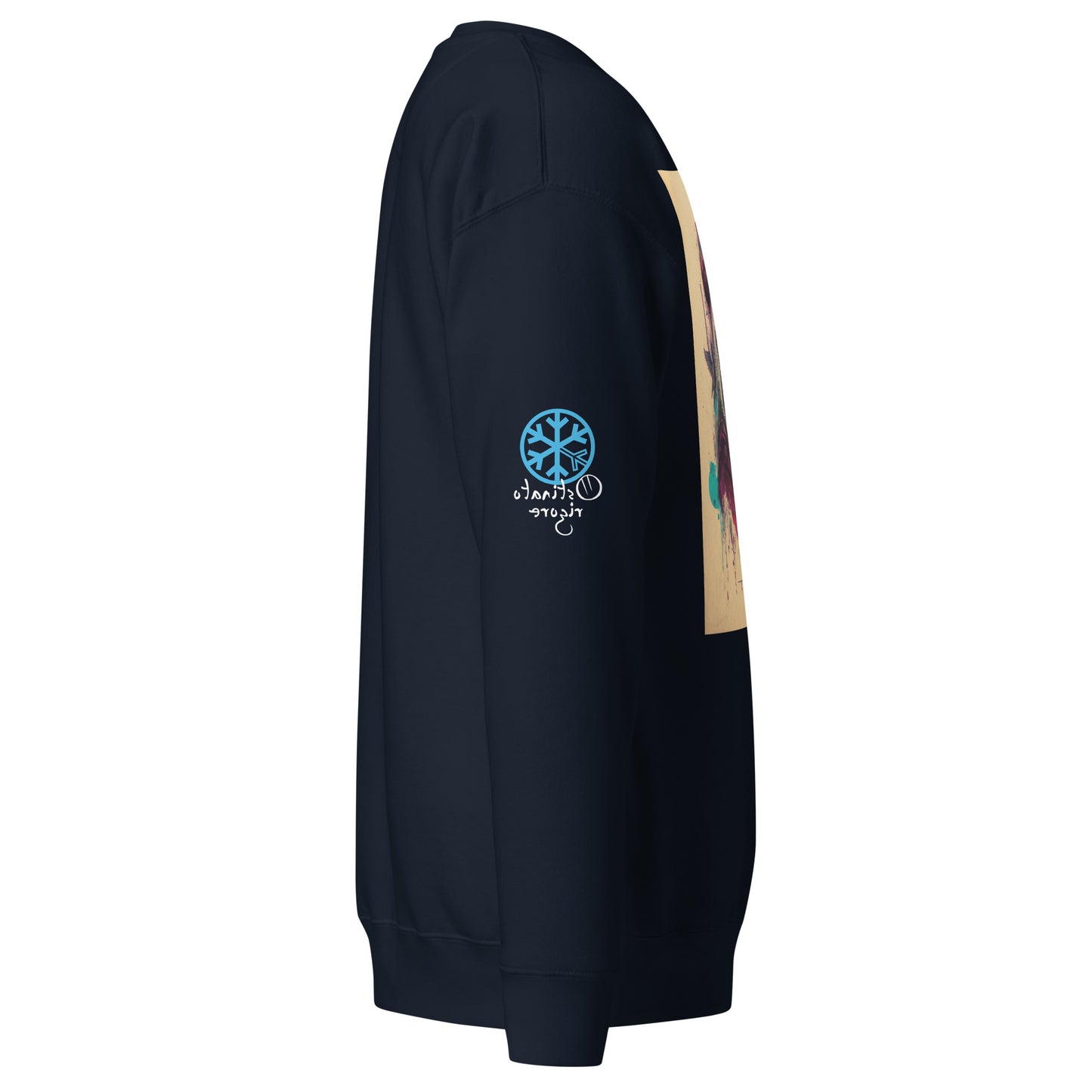 Navy-Leonardo da Vinci Sweatshirt from B.Different Clothing, side view, graffiti-inspired streetwear