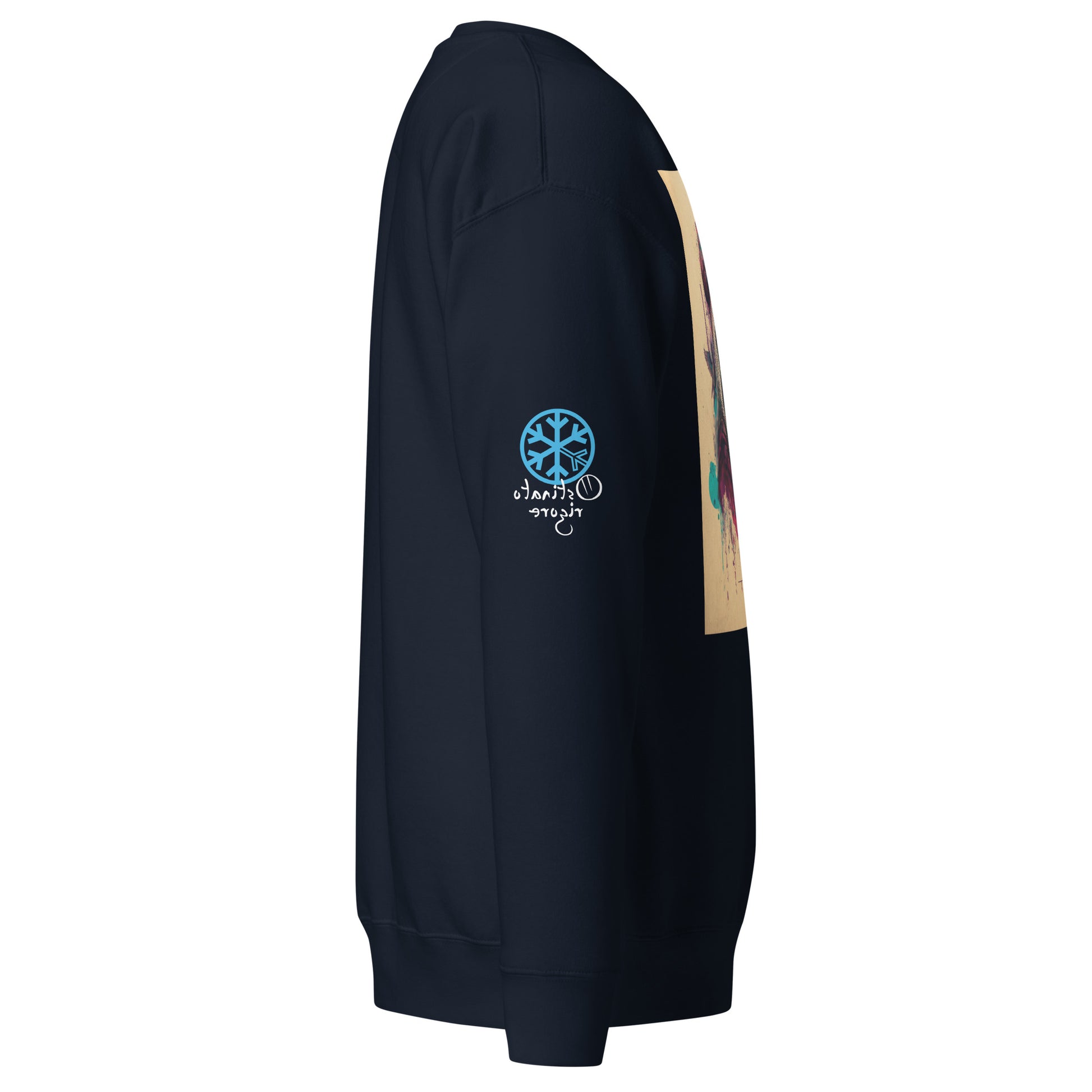 Navy-Leonardo da Vinci Sweatshirt from B.Different Clothing, side view, graffiti-inspired streetwear