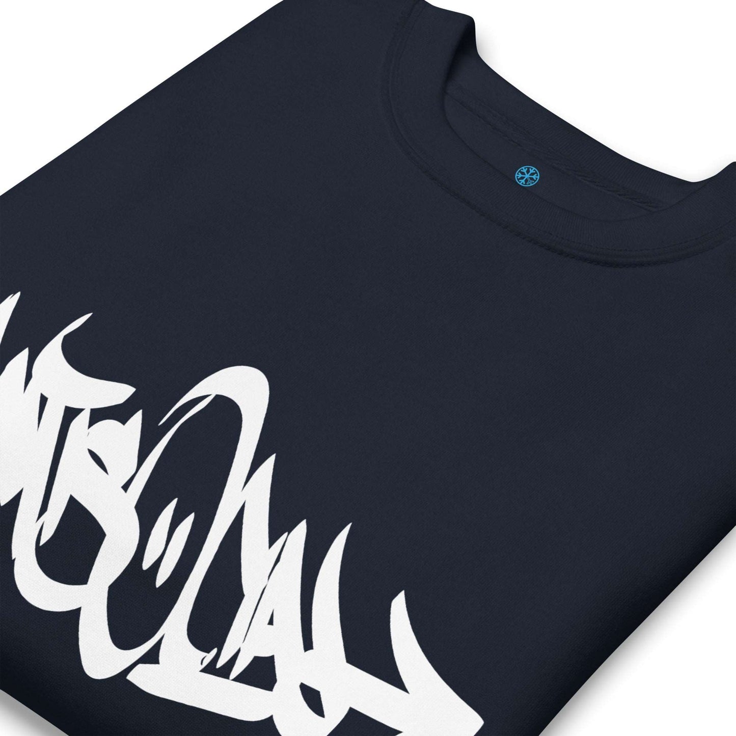 detail of Antisocial Graffiti Tag sweatshirt navy B.Different Clothing graffiti street art inspired streetwear brand