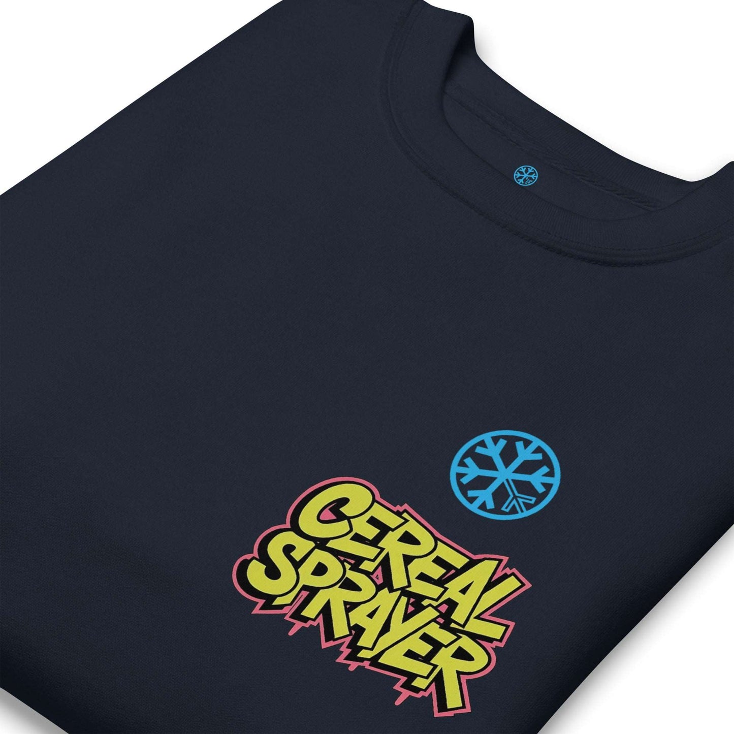 detail of Cereal Sprayer Graffiti sweatshirt navy B.Different Clothing graffiti street art inspired streetwear brand