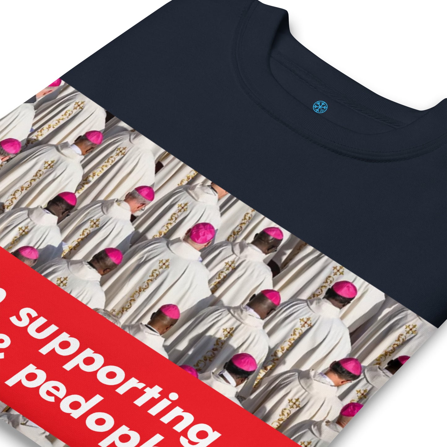 Navy-Vatican Crooks Sweatshirt from B.Different Clothing, detail, graffiti-inspired streetwear