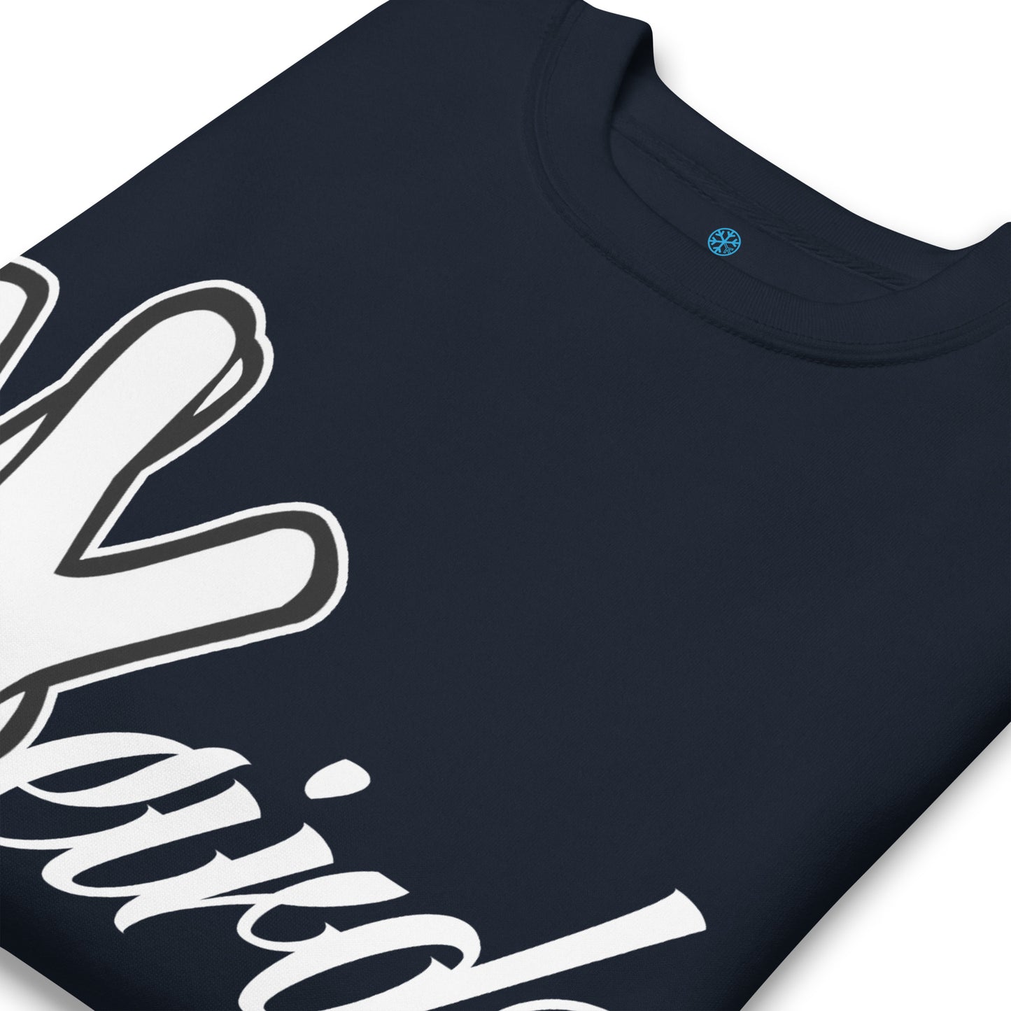 Navy-Weirdo Hand Sign Sweatshirt from B.Different Clothing, detail, graffiti-inspired streetwear