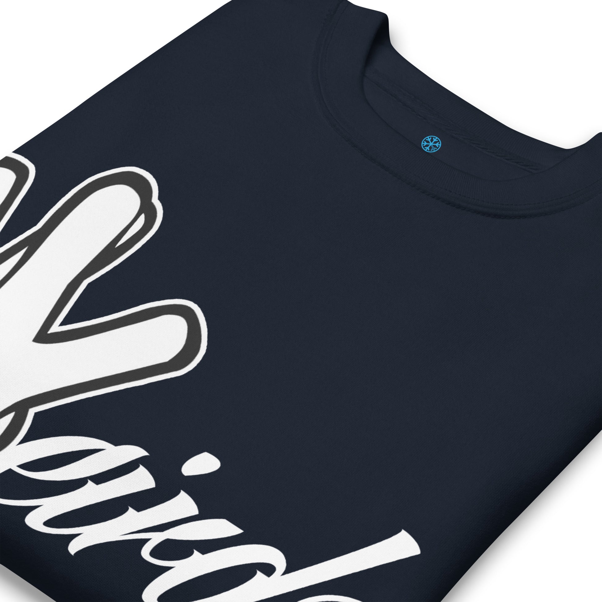 Navy-Weirdo Hand Sign Sweatshirt from B.Different Clothing, detail, graffiti-inspired streetwear
