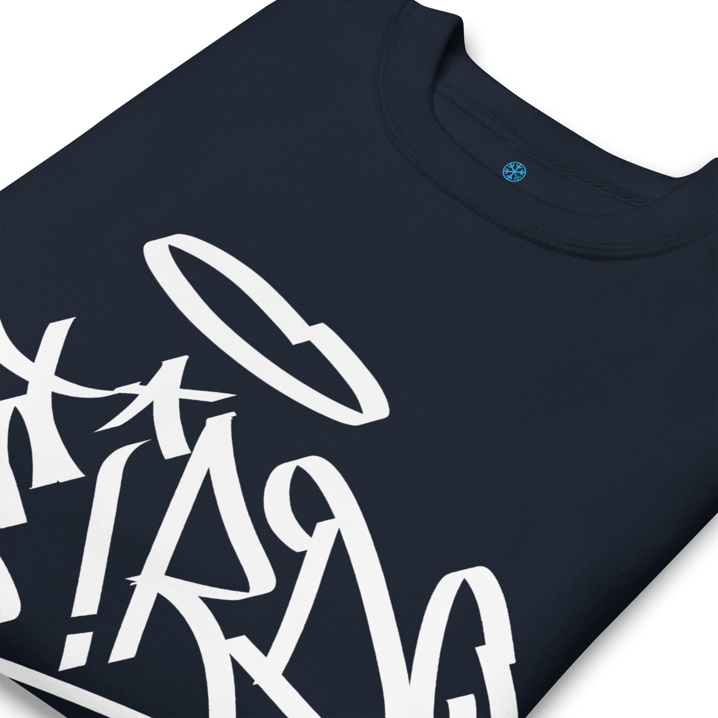 Navy-Weirdo Tag Graffiti Sweatshirt from B.Different Clothing, detail, graffiti-inspired streetwear