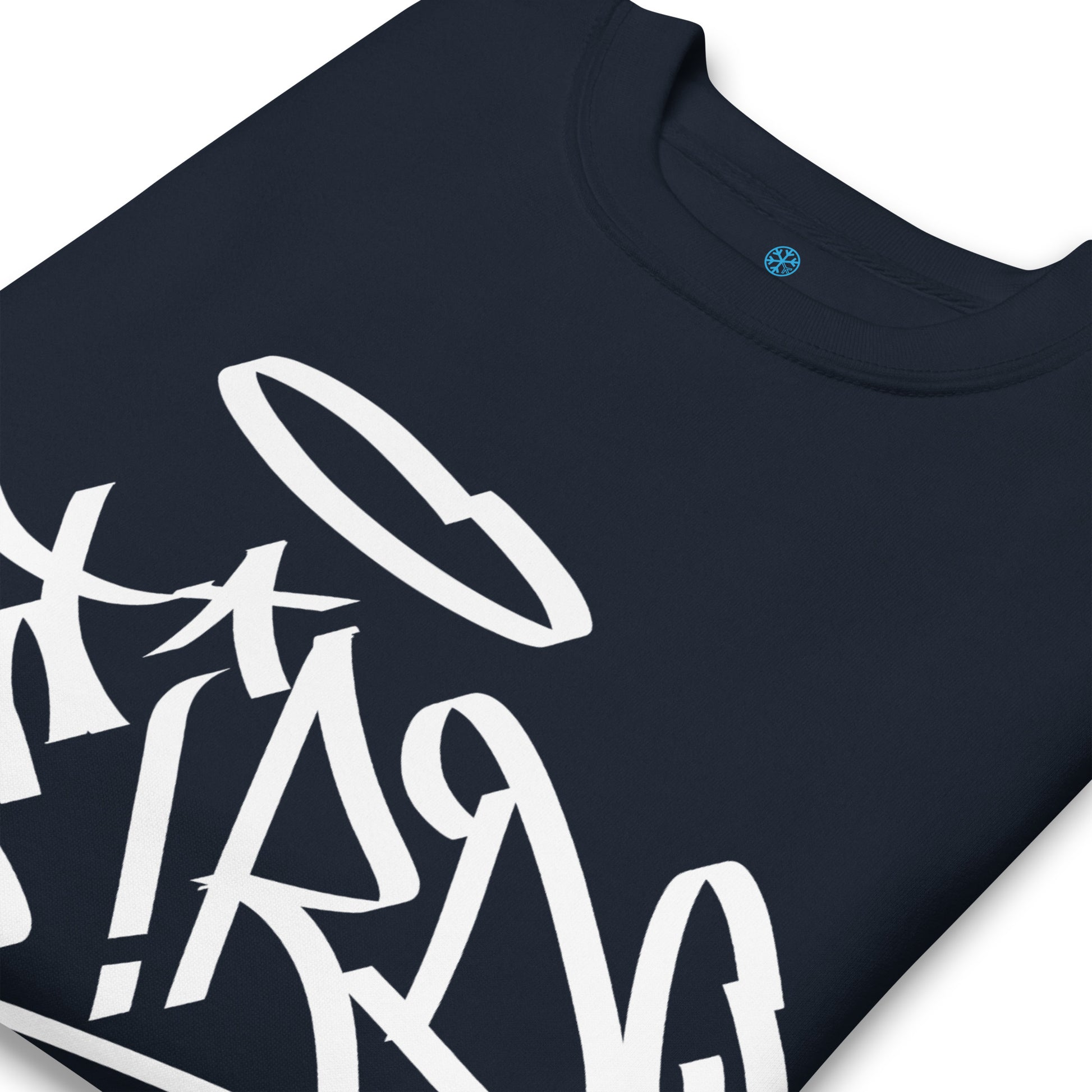 Navy-Weirdo Tag Graffiti Sweatshirt from B.Different Clothing, detail, graffiti-inspired streetwear