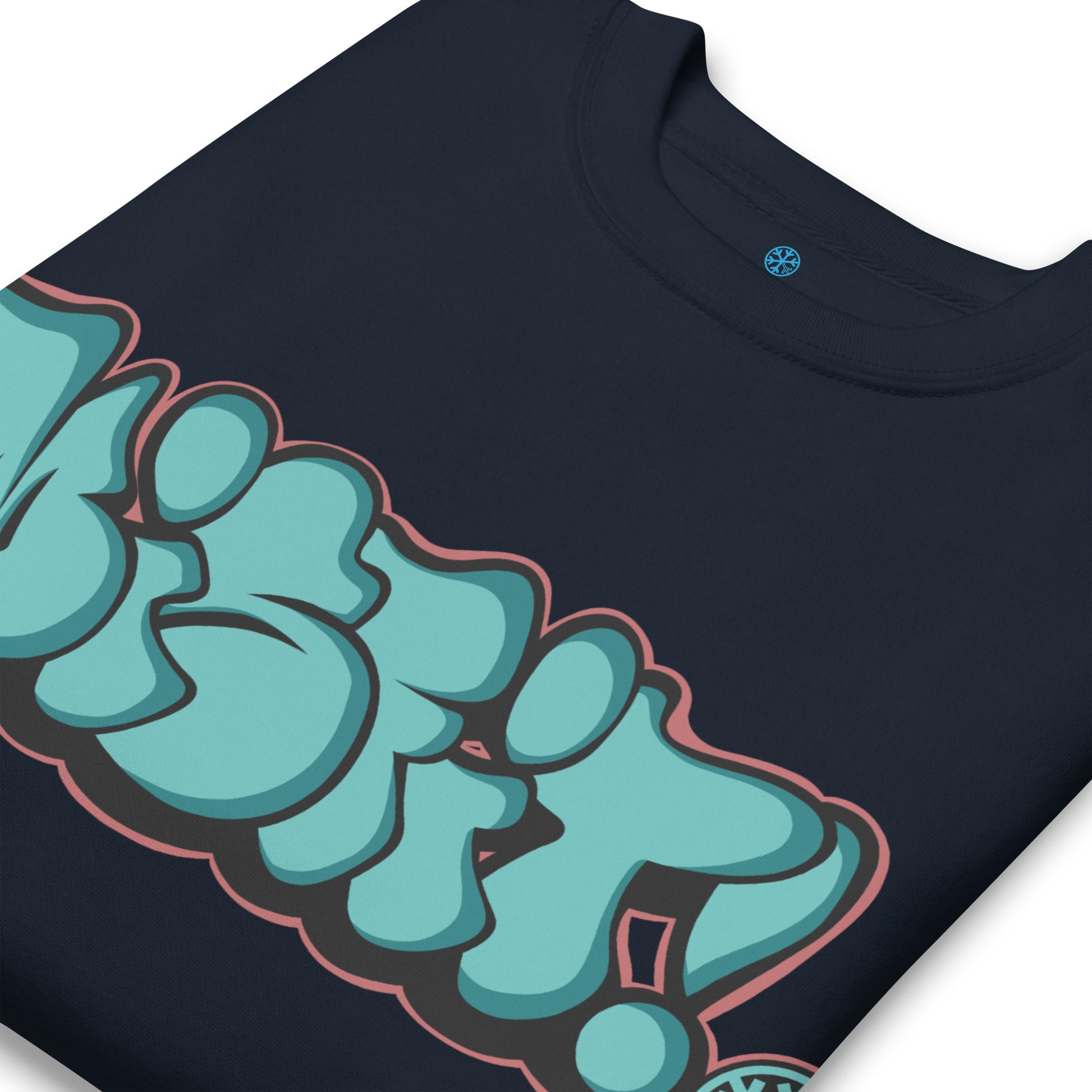 Navy-Misfit Graffiti Throwie Sweatshirt from B.Different Clothing, detail, graffiti-inspired streetwear t-shirt