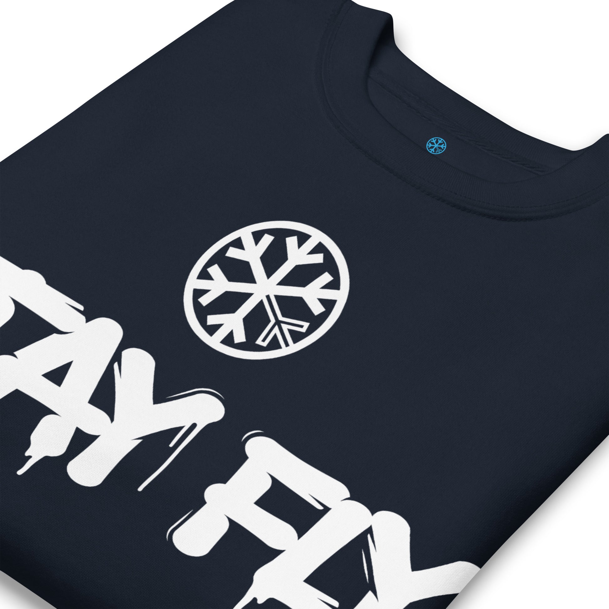 Navy-Stay Fly Graffiti Tag Sweatshirt from B.Different Clothing, detail, graffiti-inspired streetwear