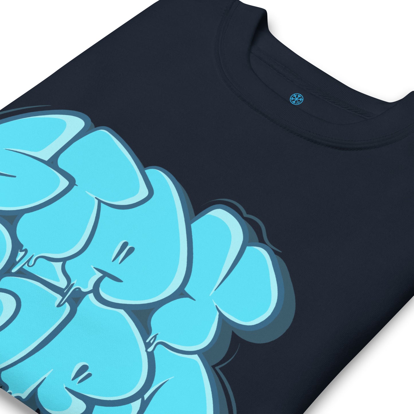 Navy-Stay Weird Graffiti Throw-up Sweatshirt from B.Different Clothing, detail, graffiti-inspired streetwear