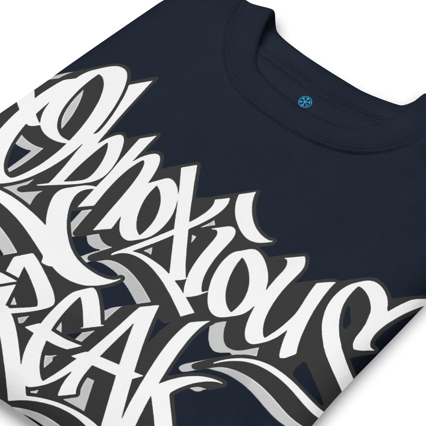 Navy-Obnoxious Freak Graffiti Sweatshirt from B.Different Clothing, detail, graffiti-inspired streetwear