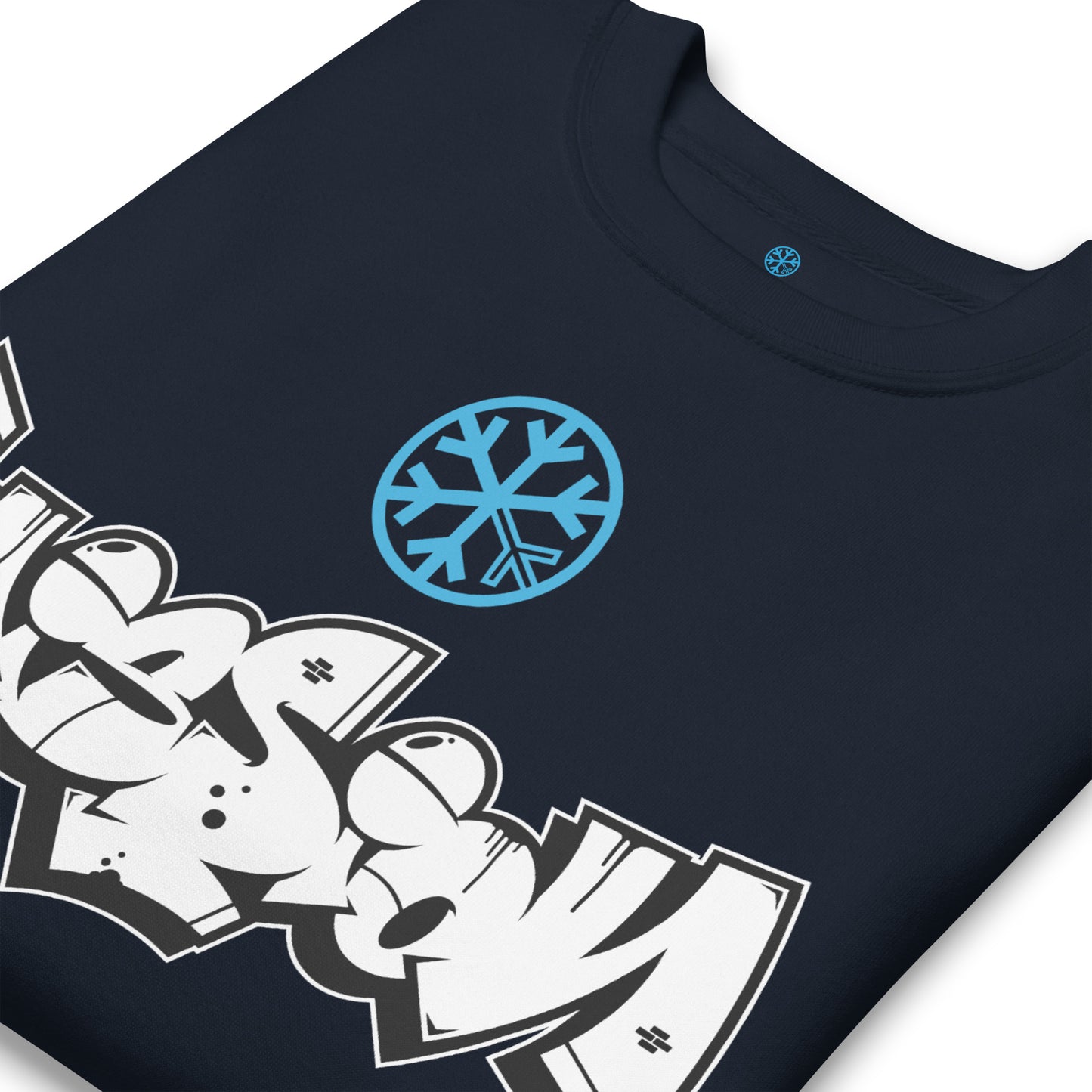 Navy-Mission Graffiti Piece Sweatshirt from B.Different Clothing, detail, graffiti-inspired streetwear