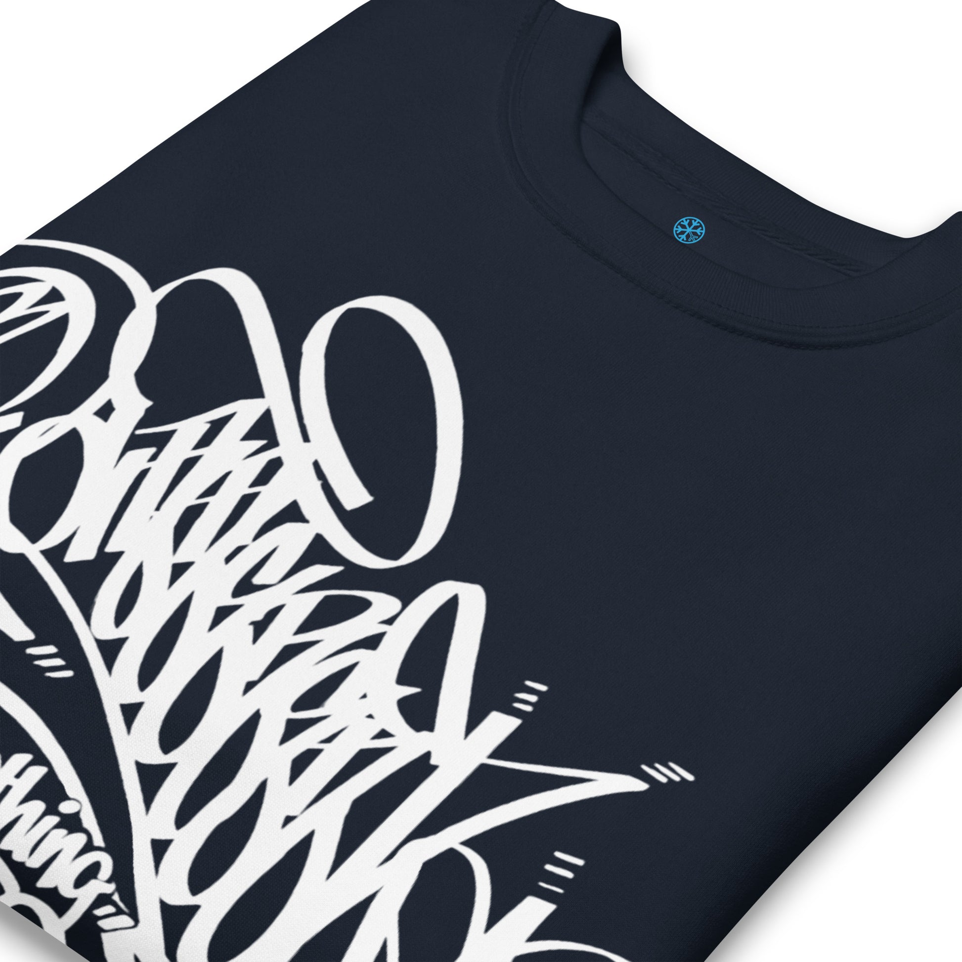 Navy-B.Different Clothing Graffiti Tag Sweatshirt from B.Different Clothing, detail, graffiti-inspired streetwear